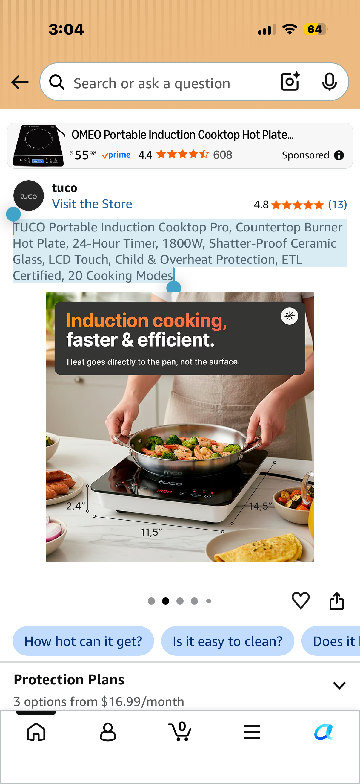 TUCO Portable Induction Cooktop Pro, Countertop Burner Hot Plate, 24-Hour Timer, 1800W, Shatter-Proof Ceramic Glass, LCD Touch, Child & Overheat Protection, ETL Certified, 20 Cooking Modes
