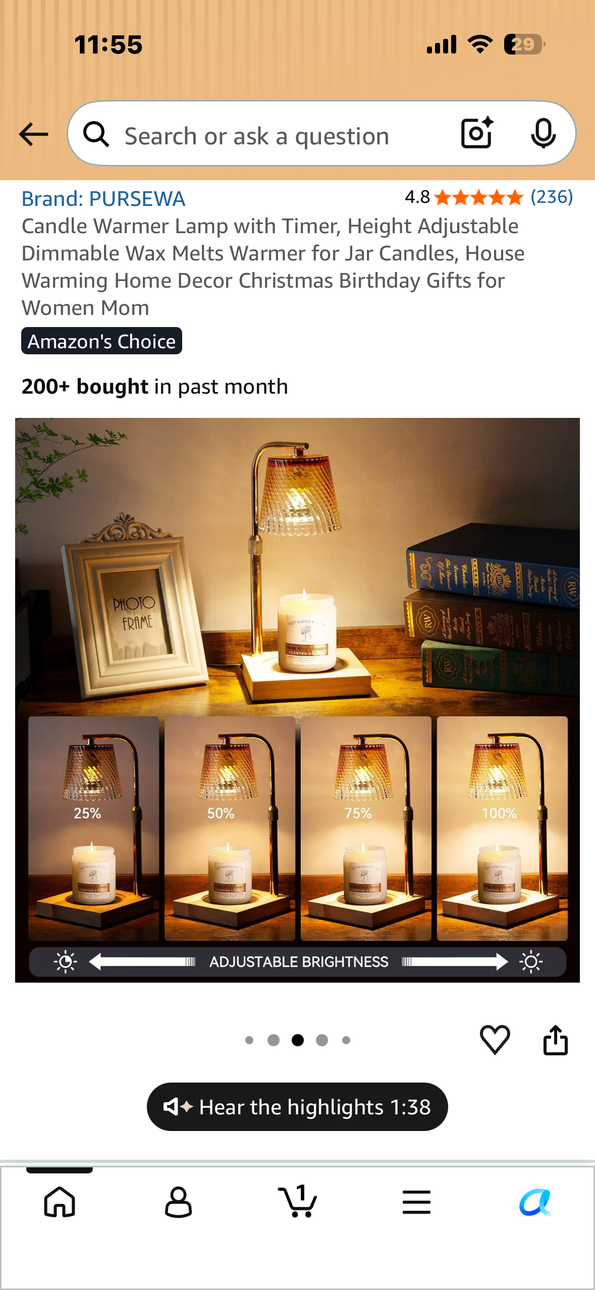 Candle Warmer Lamp with Timer, Height Adjustable, Dimmable Wax Melter Warmer for Jar Candles, House Warming, Home Decor