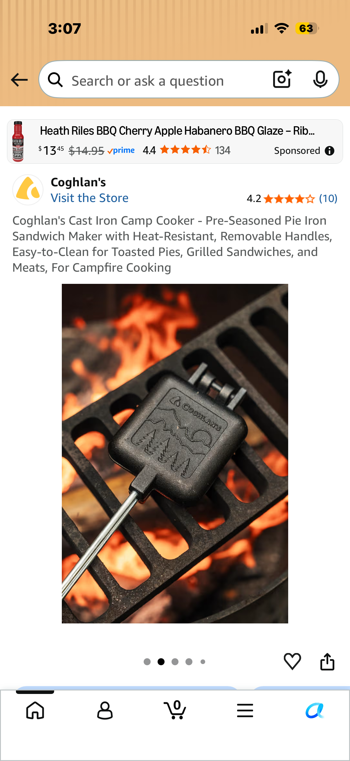Coghlan's Cast Iron Camp Cooker - Pre-Seasoned Pie Iron Sandwich Maker with Heat-Resistant, Removable Handles, Easy-to-Clean for Toasted Pies, Grilled Sandwiches, and Meats, For Campfire Cooking