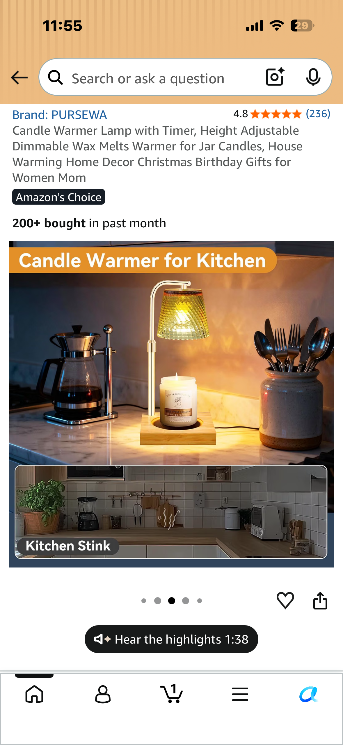 Candle Warmer Lamp with Timer, Height Adjustable, Dimmable Wax Melter Warmer for Jar Candles, House Warming, Home Decor