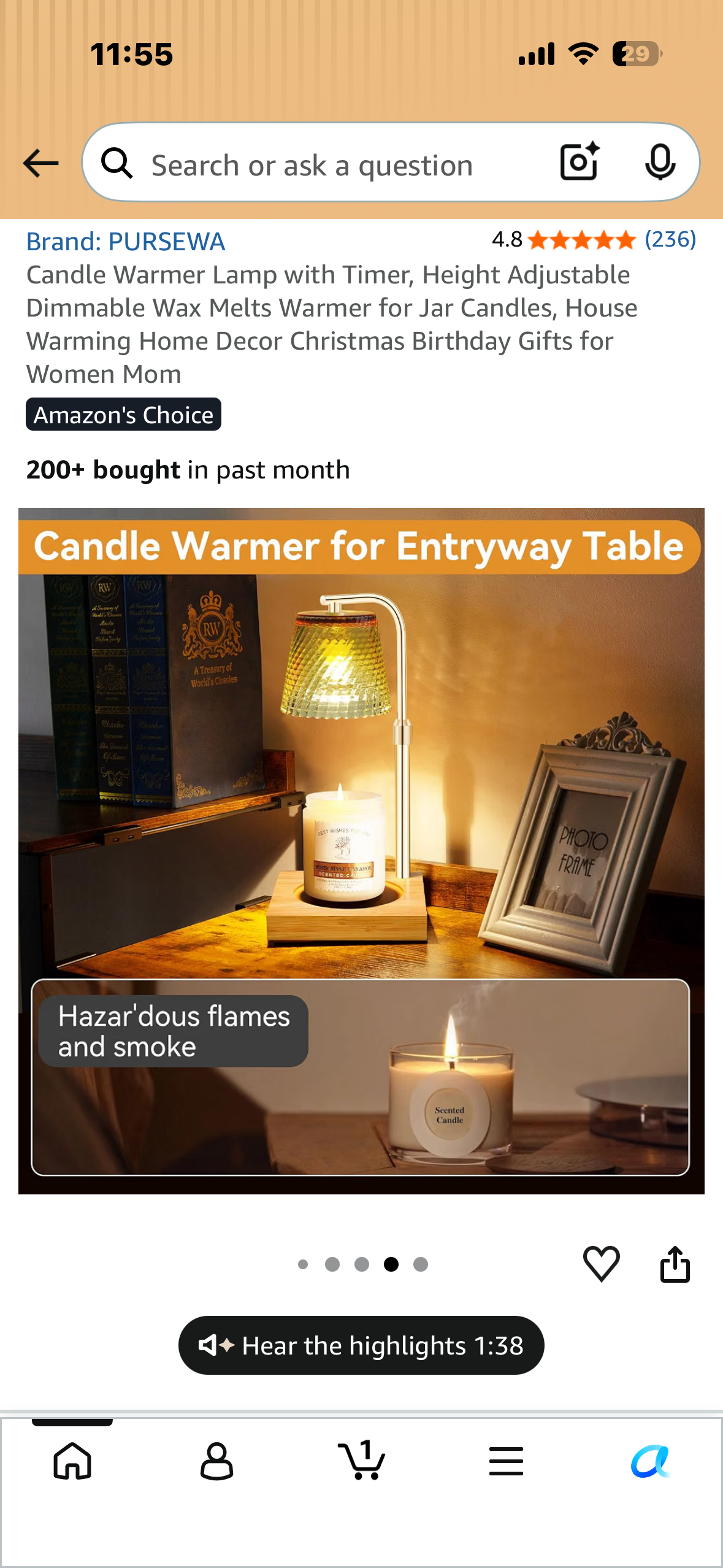 Candle Warmer Lamp with Timer, Height Adjustable, Dimmable Wax Melter Warmer for Jar Candles, House Warming, Home Decor