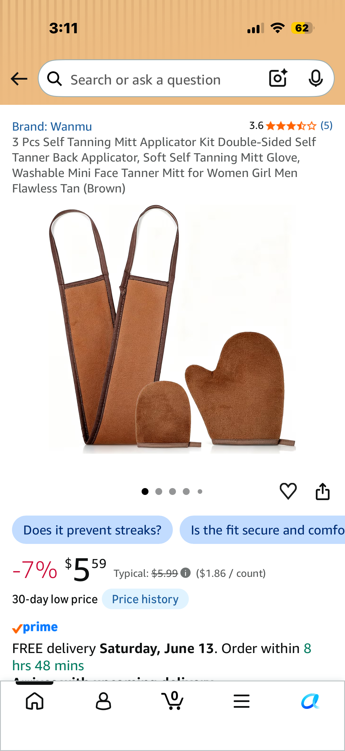 3 Pcs Self Tanning Mitt Applicator Kit Double-Sided Self Tanner Back Applicator, Soft Self Tanning Mitt Glove, Washable Mini Face Tanner Mitt for Women Girl Men Flawless Tan (Brown