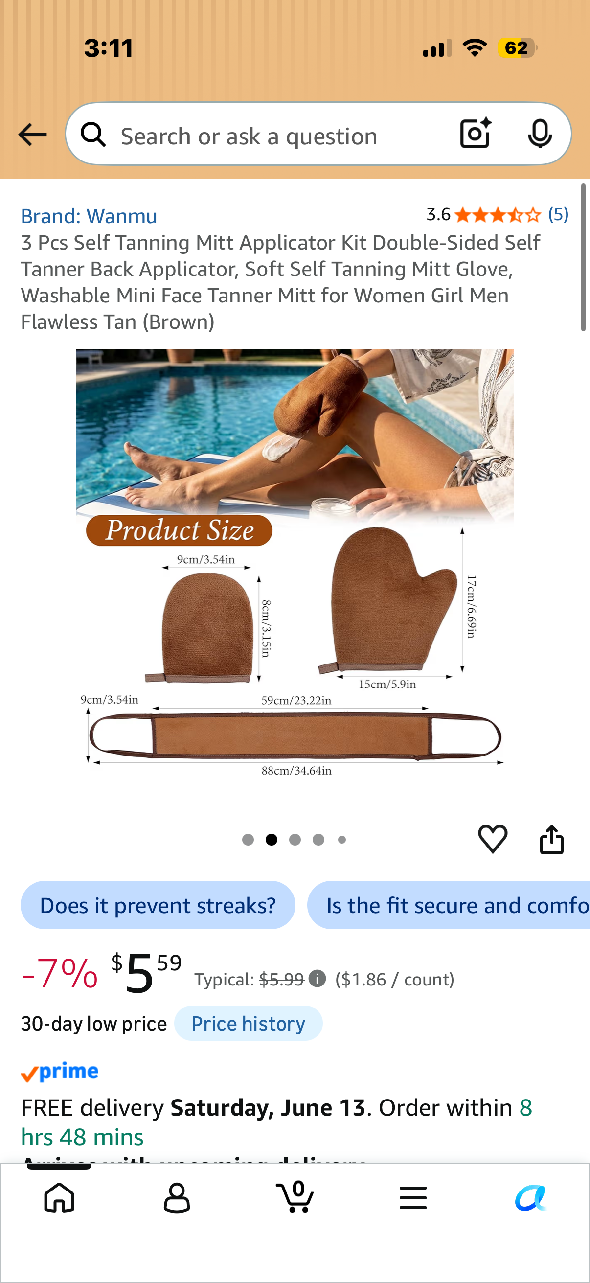 3 Pcs Self Tanning Mitt Applicator Kit Double-Sided Self Tanner Back Applicator, Soft Self Tanning Mitt Glove, Washable Mini Face Tanner Mitt for Women Girl Men Flawless Tan (Brown