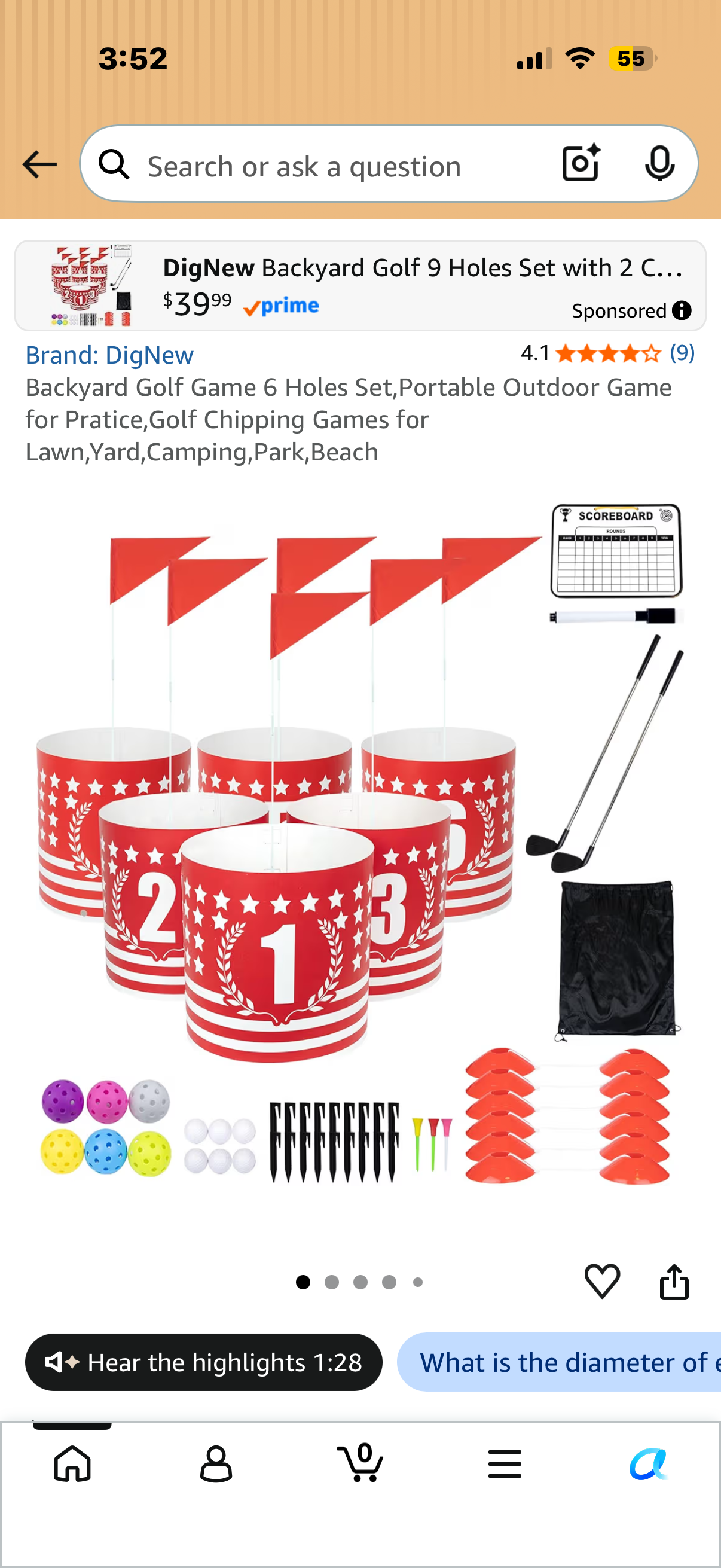 Backyard Golf Game 6 Holes Set,Portable Outdoor Game for Pratice,Golf Chipping Games for Lawn,Yard,Camping,Park,Beach