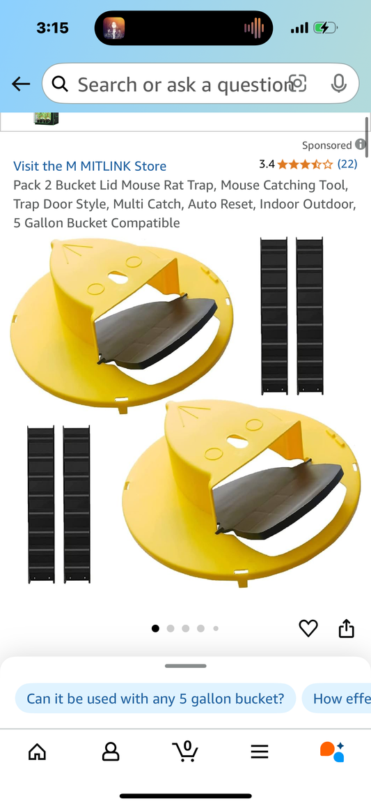 Pack 2 Bucket Lid Mouse Rat Trap, Mouse Catching Tool, Trap Door Style, Multi Catch, Auto Reset, Indoor Outdoor, 5 Gallon Bucket Compatible