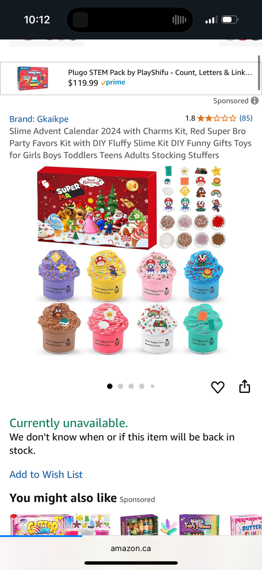 Mario Bros Advent Calendarwith Charms Kit, Red Super Bro Party Favors Kit with DIY Fluffy Slime Kit DIY Funny Gifts Toys for Girls Boys Toddlers Teens Adults Stocking Stuffers
