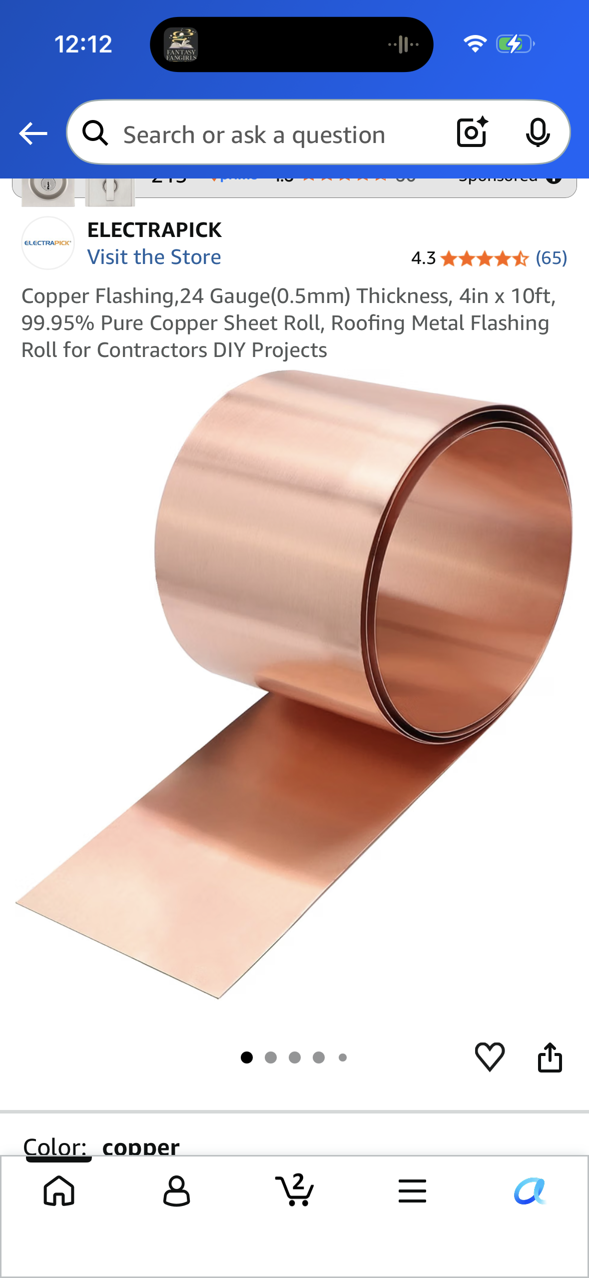 Copper Flashing, 24 Gauge (0.5mm) Thickness, 4in x 10ft, 99.95% Pure Copper Sheet Roll, Roofing Metal Flashing Roll for Contractors DIY Projects
