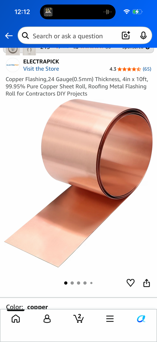 Copper Flashing, 24 Gauge (0.5mm) Thickness, 4in x 10ft, 99.95% Pure Copper Sheet Roll, Roofing Metal Flashing Roll for Contractors DIY Projects