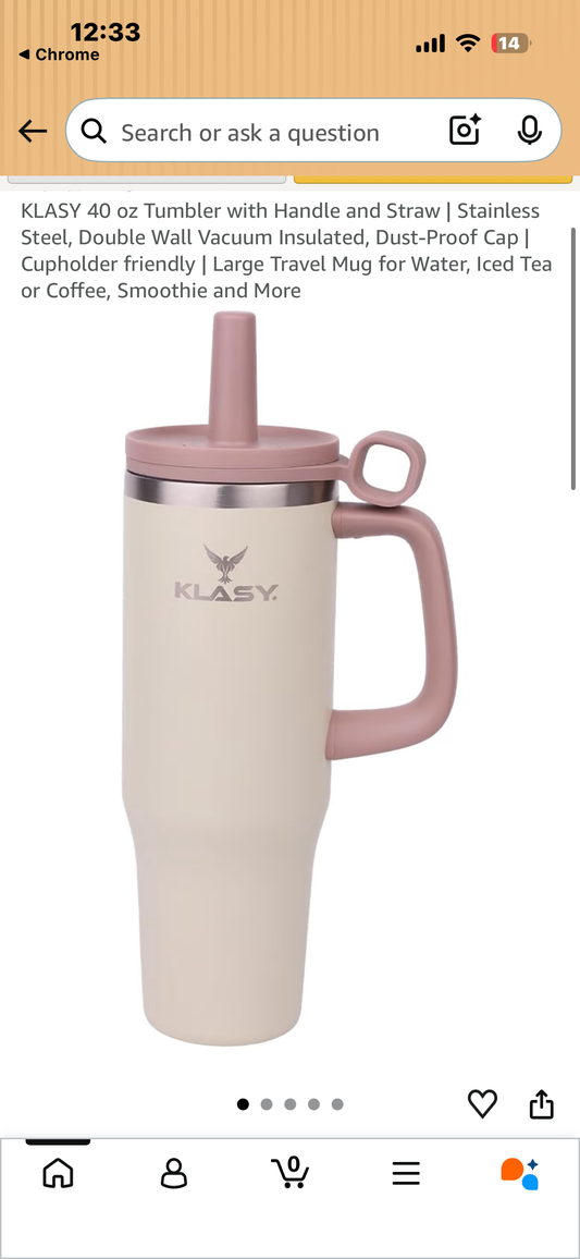 KLASY 40 oz Tumbler with Handle and Straw, Stainless Steel, Double Wall Vacuum Insulated, Dust-Proof Cap Straw Cap, Cupholder friendly, Large Travel Mug for Water, Iced Tea or Coffee, Smoothie and More