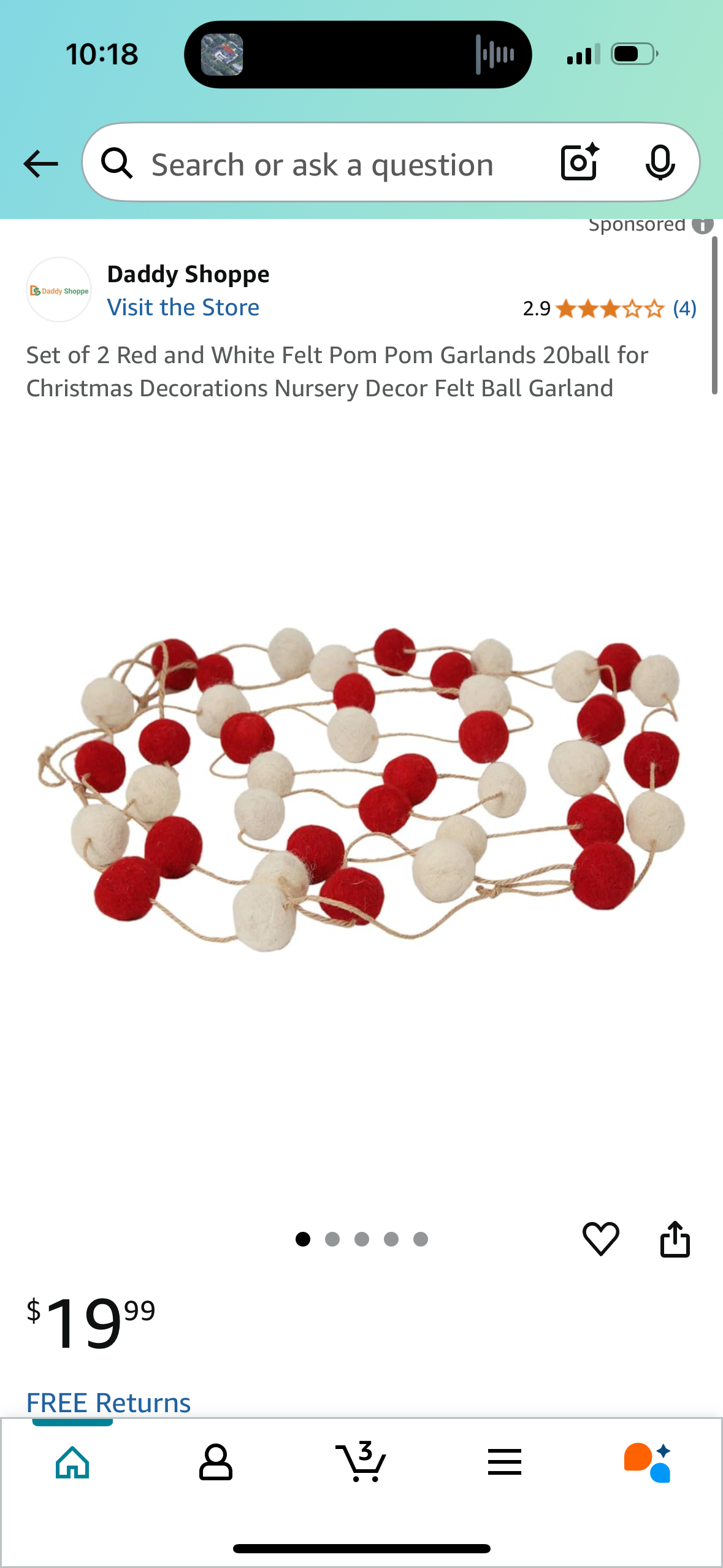 Set of 2 Red and White Felt Pom Pom Garlands 20ball for Christmas Decorations Nursery Decor Felt Ball Garland