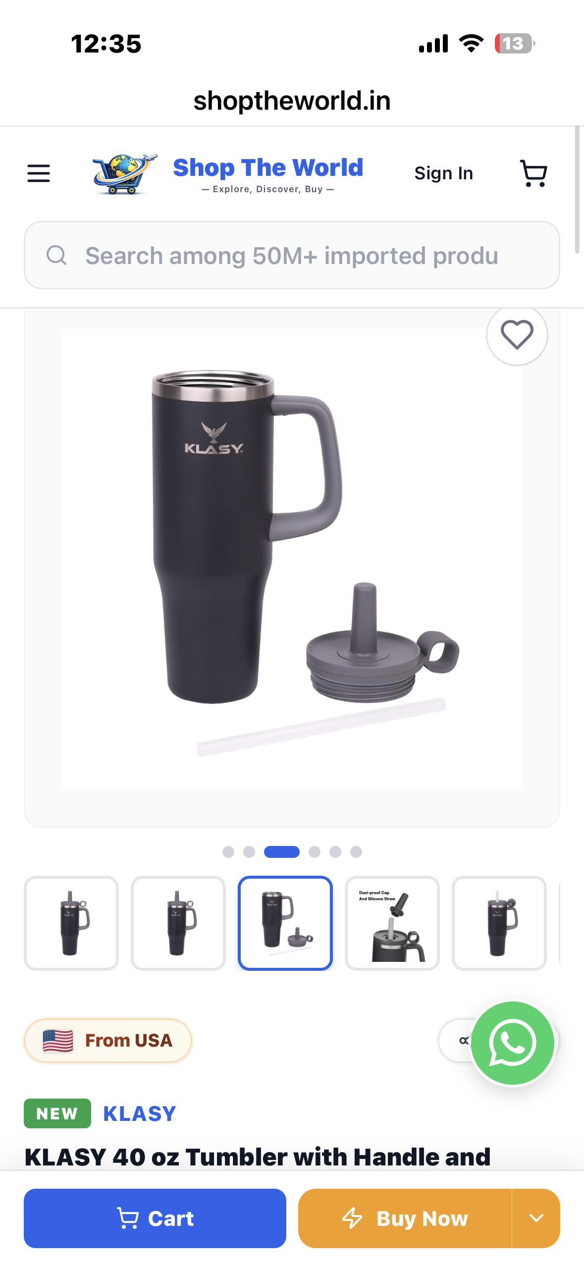 KLASY 40 oz Tumbler with Handle and Straw, Stainless Steel, Double Wall Vacuum Insulated, Dust-Proof Cap, Cupholder friendly, Large Travel Mug for Water, Iced Tea or Coffee, Smoothie and More