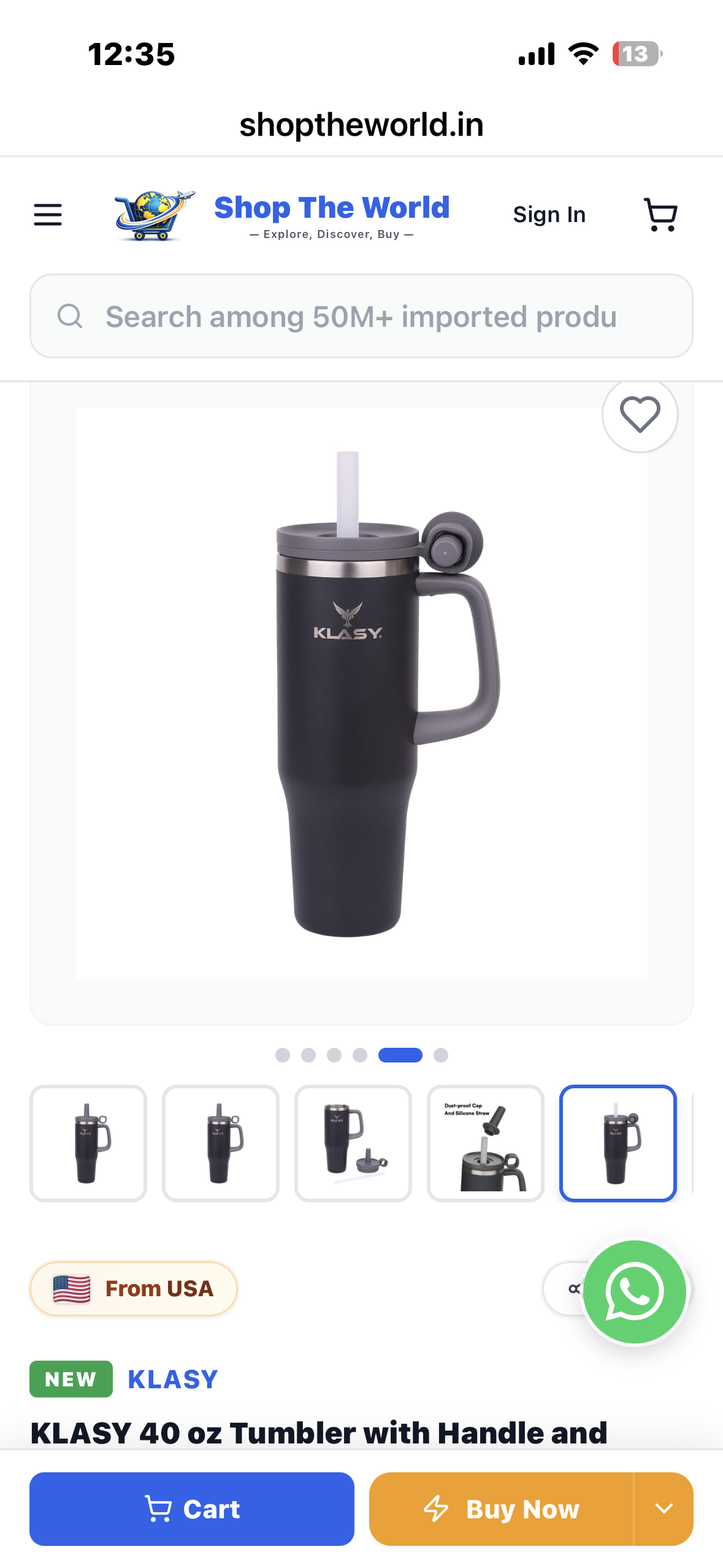 KLASY 40 oz Tumbler with Handle and Straw, Stainless Steel, Double Wall Vacuum Insulated, Dust-Proof Cap, Cupholder friendly, Large Travel Mug for Water, Iced Tea or Coffee, Smoothie and More