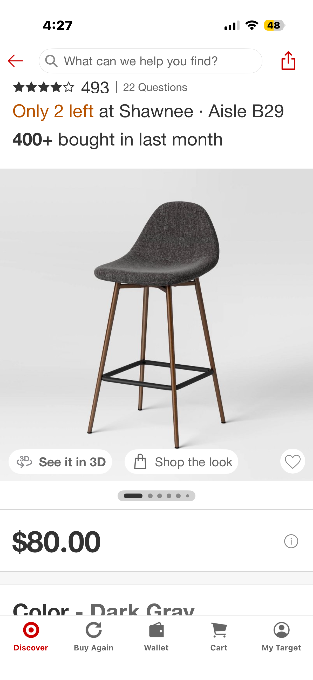 24.5" Copley Counter Height Barstool with Footrest Dark Gray - Threshold™