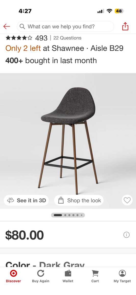 24.5" Copley Counter Height Barstool with Footrest Dark Gray - Threshold™