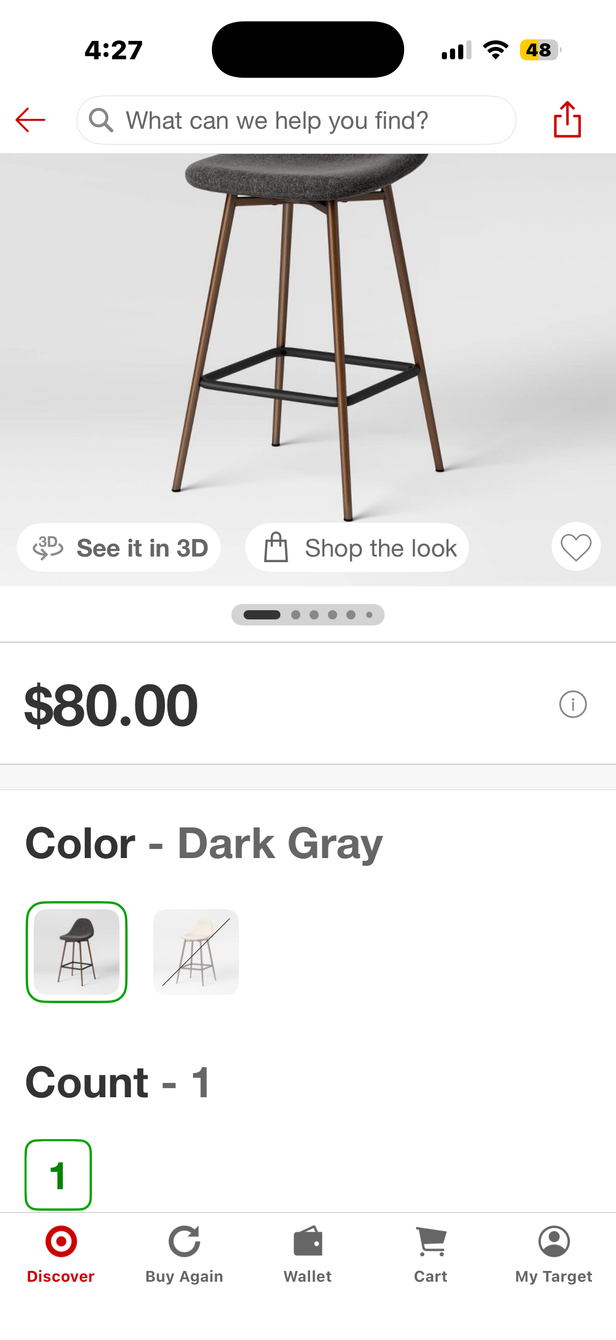 24.5" Copley Counter Height Barstool with Footrest Dark Gray - Threshold™