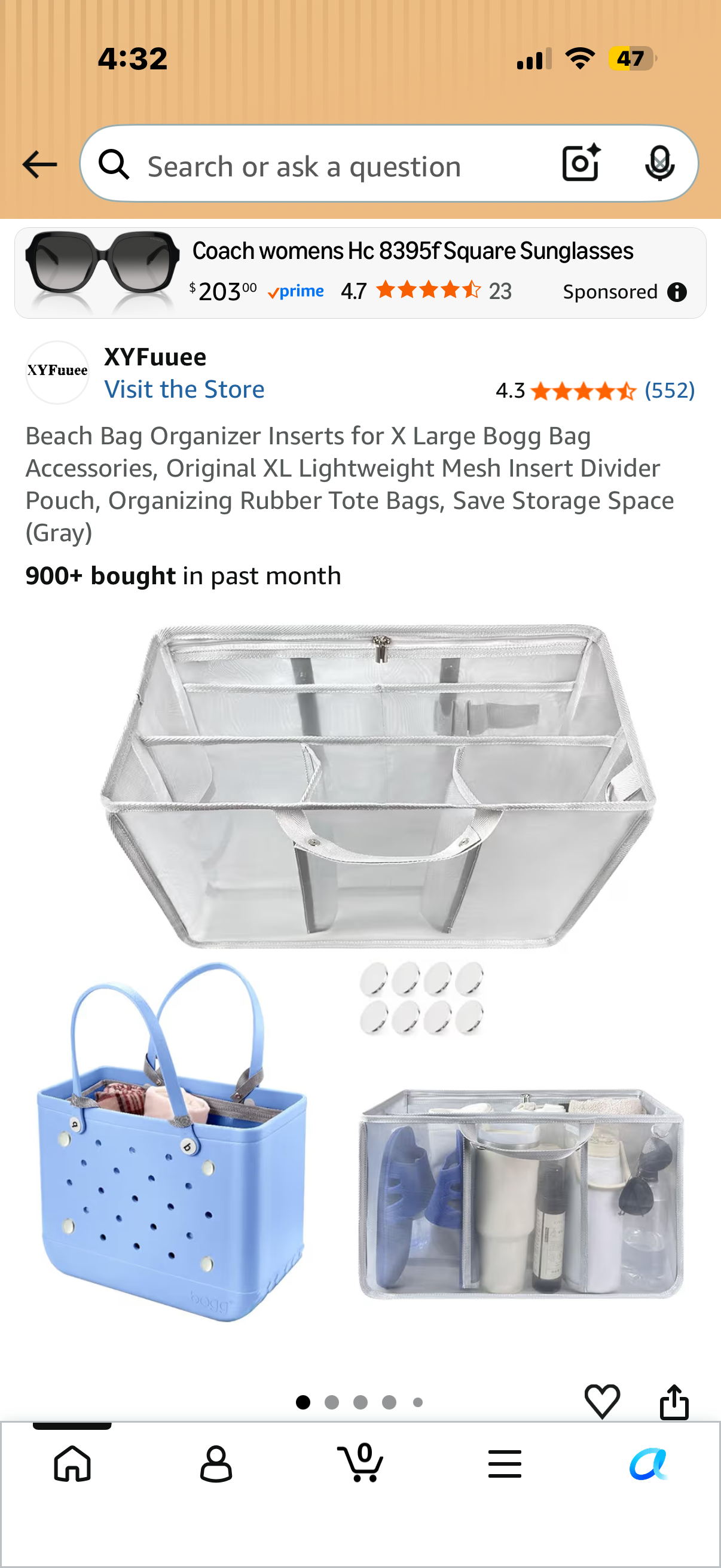 Beach Bag Organizer Inserts for X Large Bogg Bag Accessories, Original XL Lightweight Mesh Insert Divider Pouch, Organizing Rubber Tote Bags, Save Storage Space