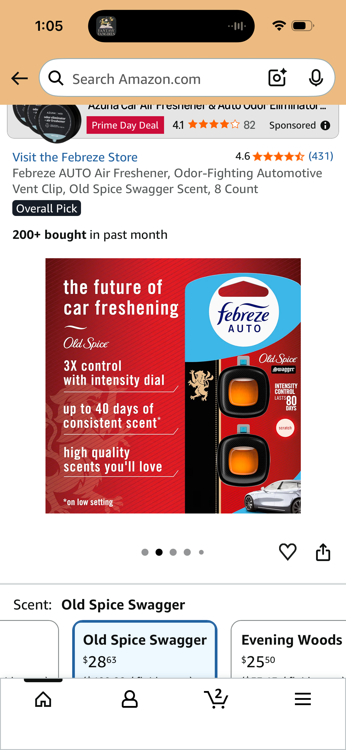 Febreze AUTO Air Freshener, Odor-Fighting Automotive Vent Clip, Old Spice Swagger Scent, 8 Count