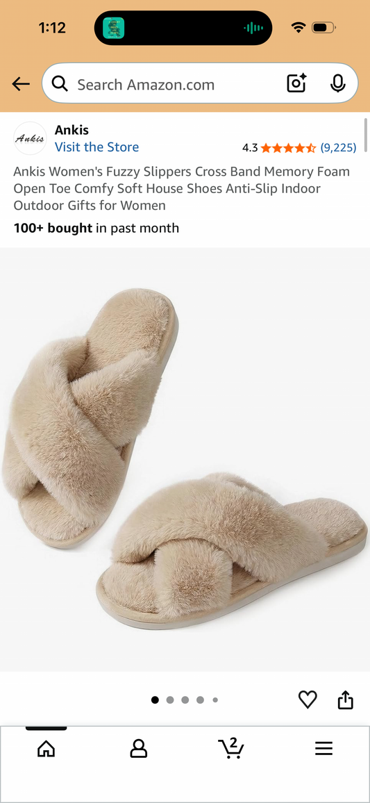 Ankis Women's Fuzzy Slippers Cross Band Memory Foam Open Toe Comfy Soft House Shoes Anti-Slip Indoor Outdoor Gifts for Women (Size US 7-7.5 Women’s)