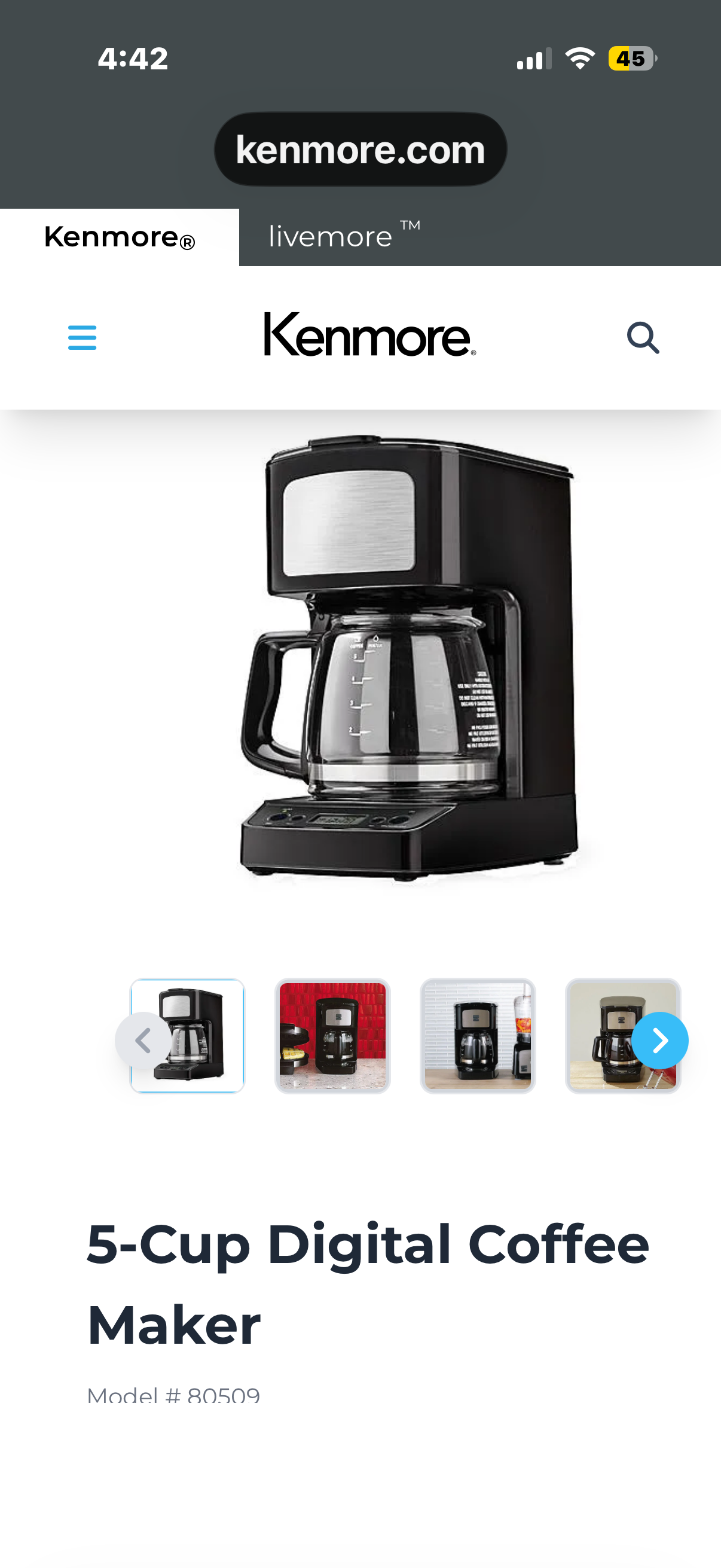 Kenmore Perk 5-Cup Mini Drip Coffee Maker, Black and Stainless Steel