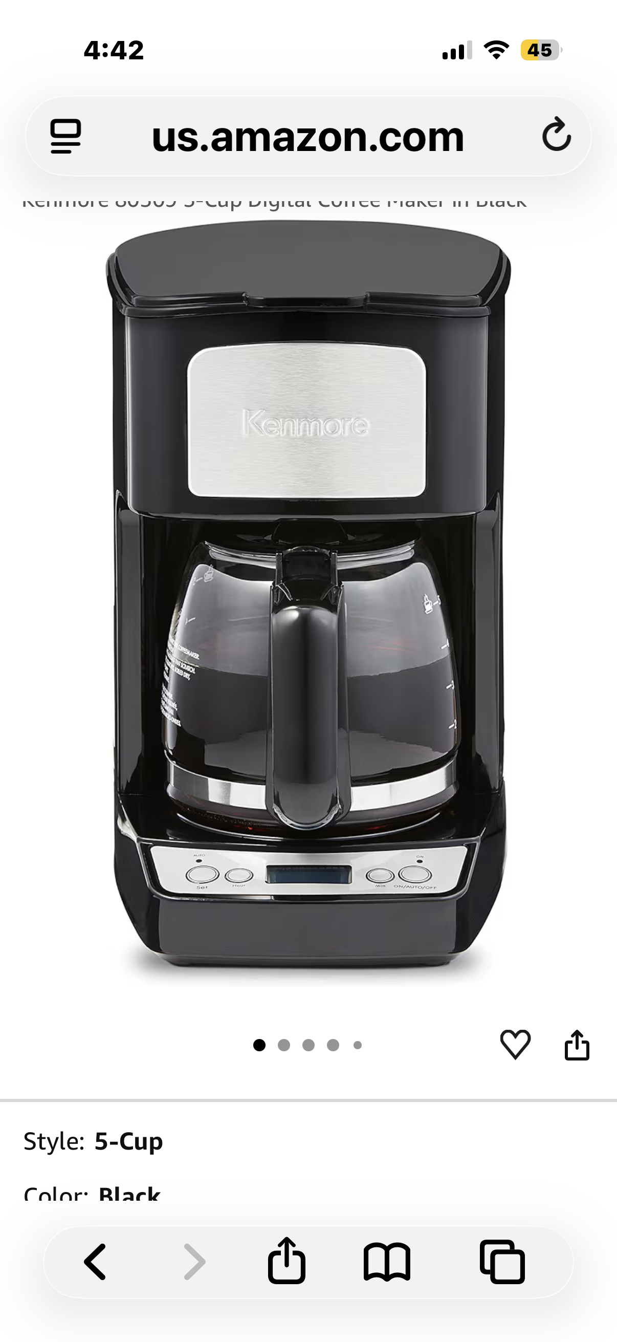 Kenmore Perk 5-Cup Mini Drip Coffee Maker, Black and Stainless Steel