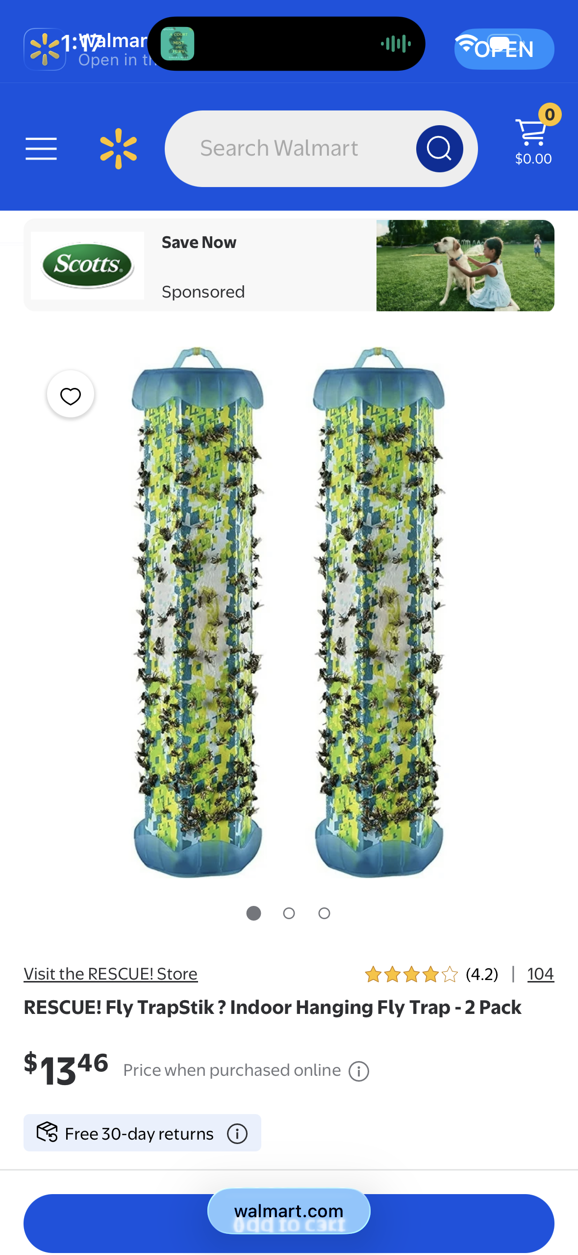 RESCUE! Fly TrapStik ? Indoor Hanging Fly Trap - 2 Pack