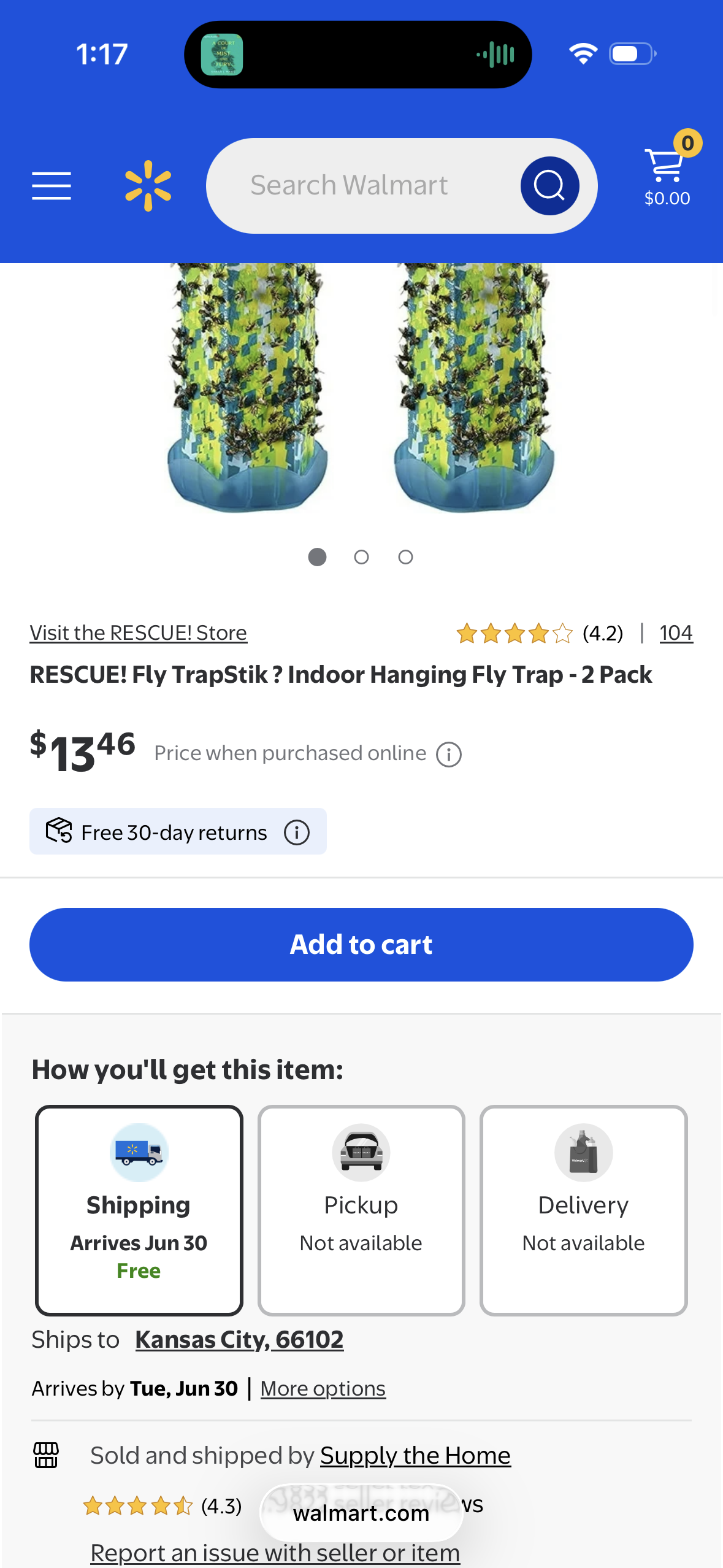 RESCUE! Fly TrapStik ? Indoor Hanging Fly Trap - 2 Pack