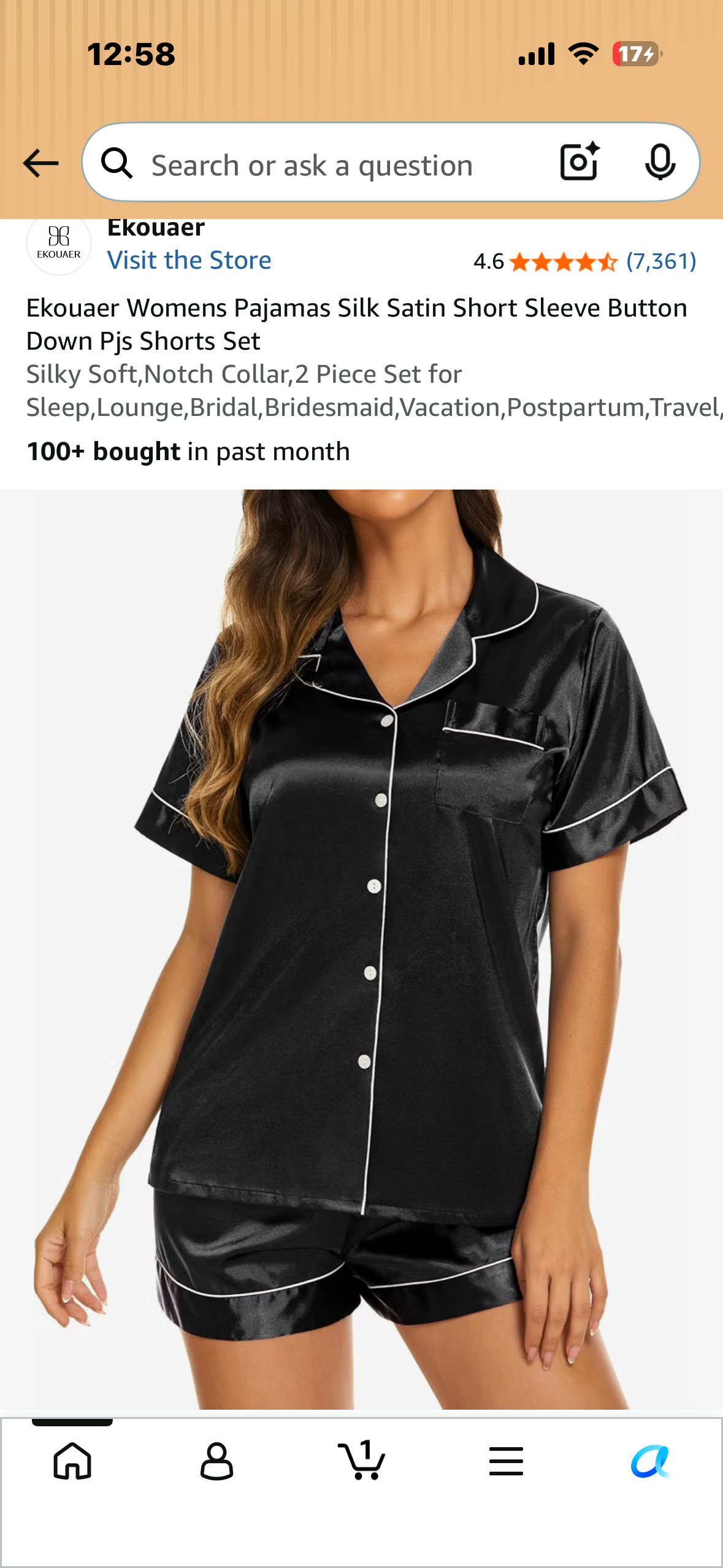 Ekouaer Women’s Silky Satin Short Sleeve Button Down Pjs, Shorts Set, Silky Soft, Notch Collar, 2 Piece Set for Sleep, Lounging (Size XL)