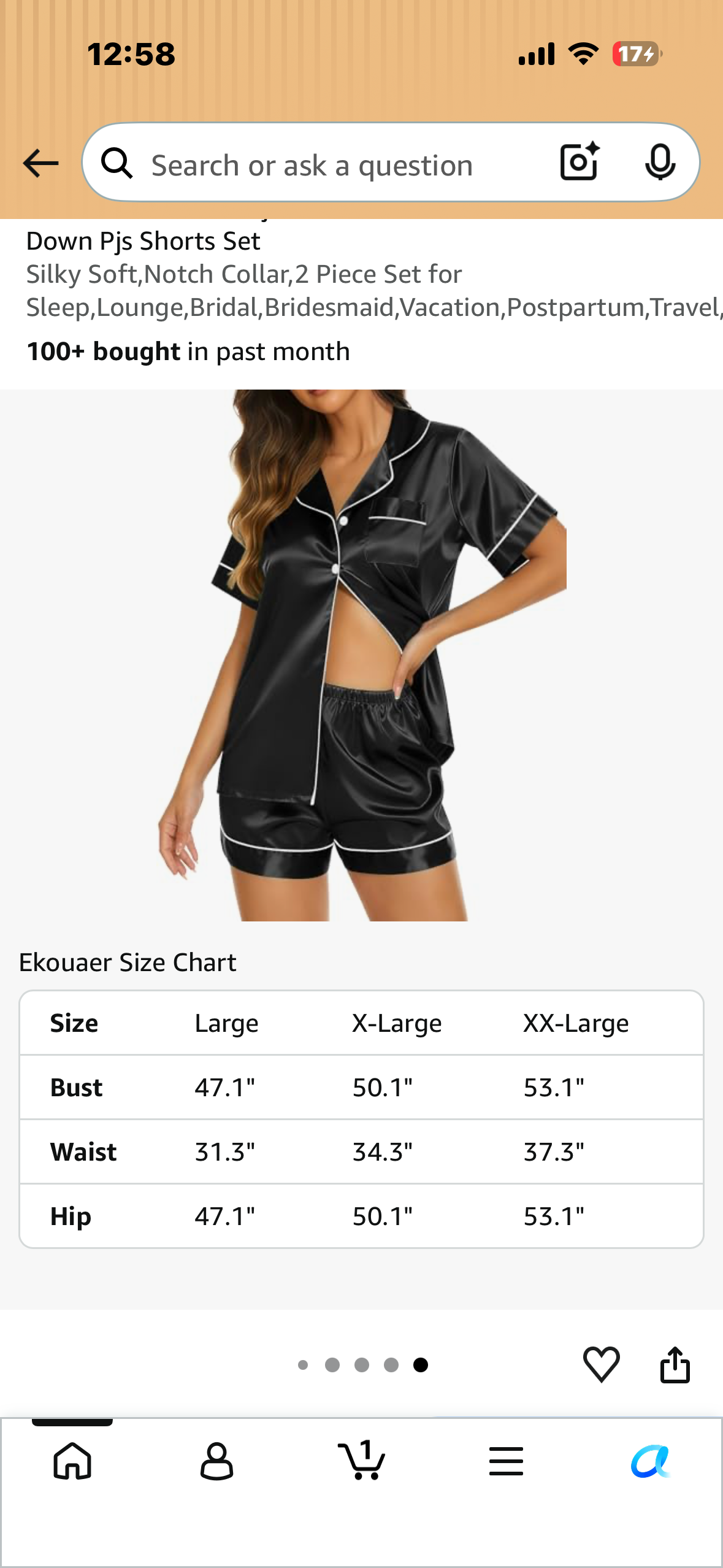 Ekouaer Women’s Silky Satin Short Sleeve Button Down Pjs, Shorts Set, Silky Soft, Notch Collar, 2 Piece Set for Sleep, Lounging (Size XL)