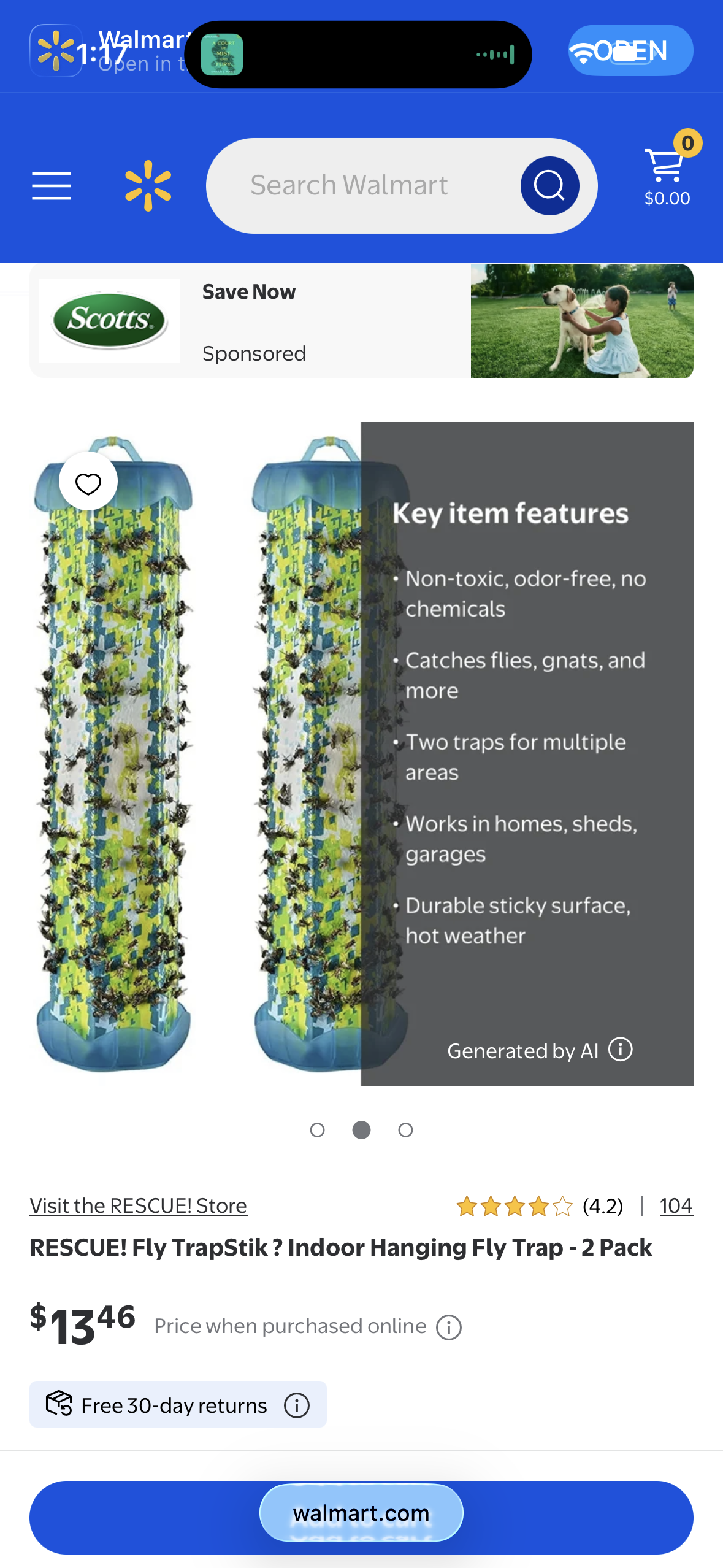 RESCUE! Fly TrapStik ? Indoor Hanging Fly Trap - 2 Pack