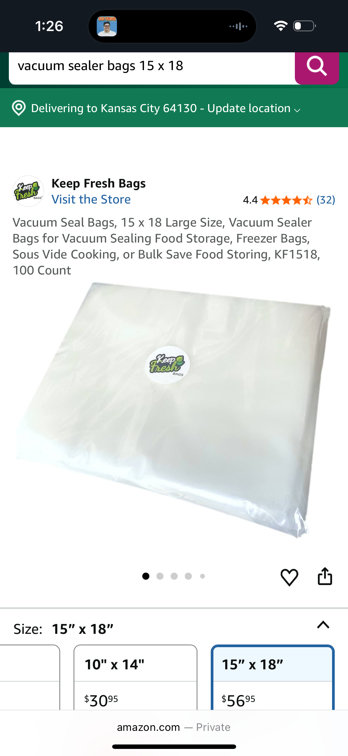 Vacuum Seal Bags, 15 x 18 Large Size, Vacuum Sealer Bags for Vacuum Sealing Food Storage, Freezer Bags, Sous Vide Cooking, or Bulk Save Food Storing, KF1518, 100 Count