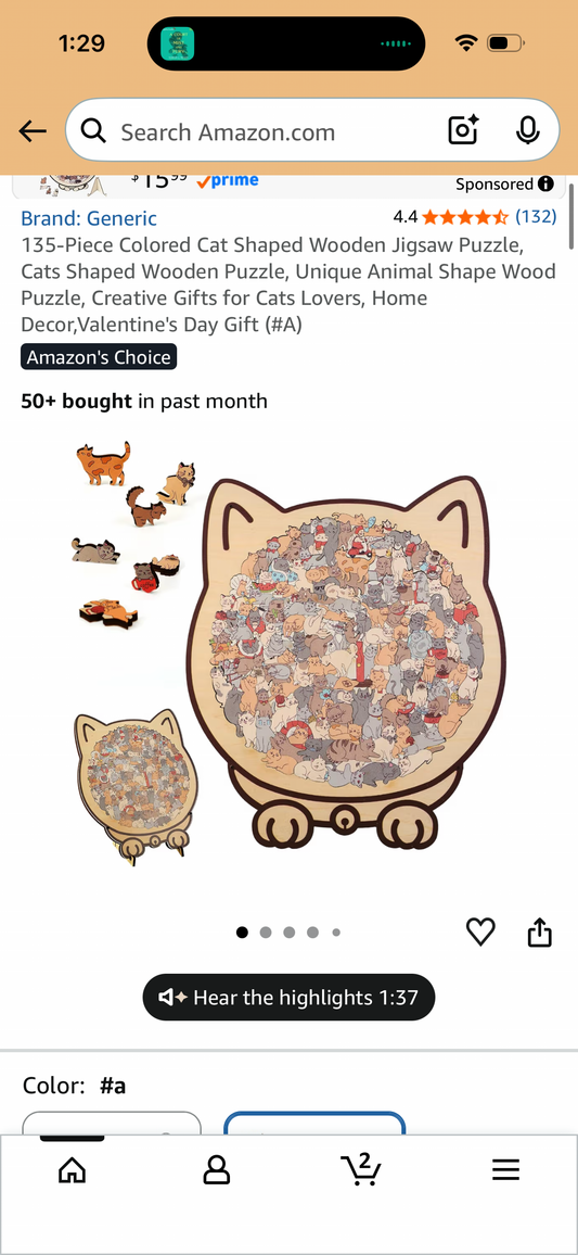 135-Piece Colored Cat Shaped Wooden Jigsaw Puzzle, Cats Shaped Wooden Puzzle, Unique Animal Shape Wood Puzzle, Creative Gifts for Cats Lovers, Home Decor,Valentine's Day Gift (#A)