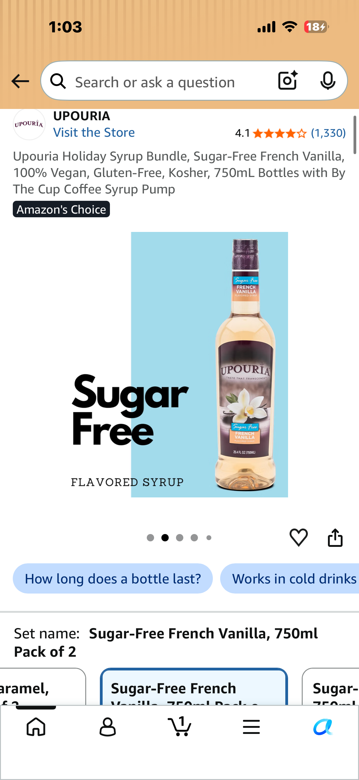 Upouria Holiday Syrup Bundle, Sugar-Free French Vanilla, 100% Vegan, Gluten-Free, Kosher, 750mL Bottles with By The Cup Coffee Syrup Pump