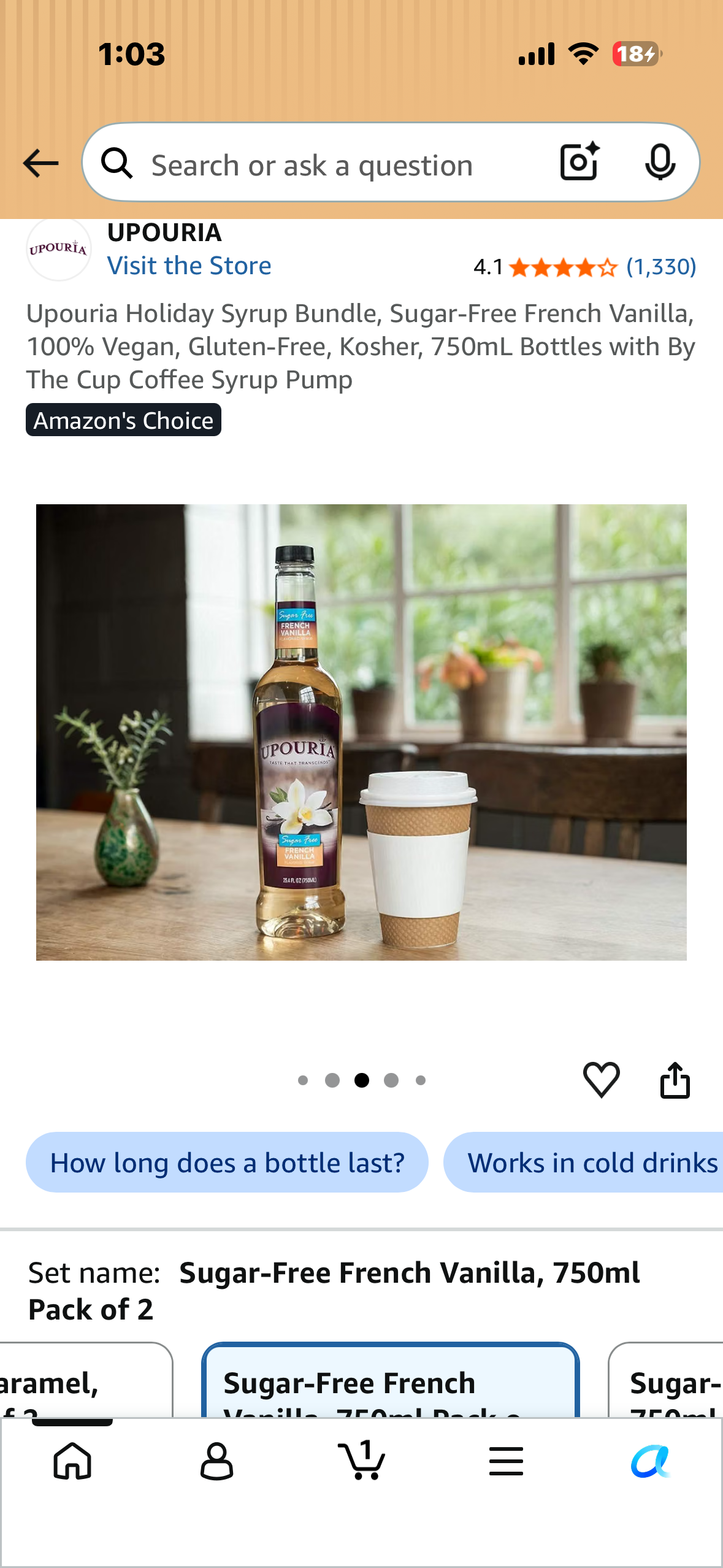 Upouria Holiday Syrup Bundle, Sugar-Free French Vanilla, 100% Vegan, Gluten-Free, Kosher, 750mL Bottles with By The Cup Coffee Syrup Pump