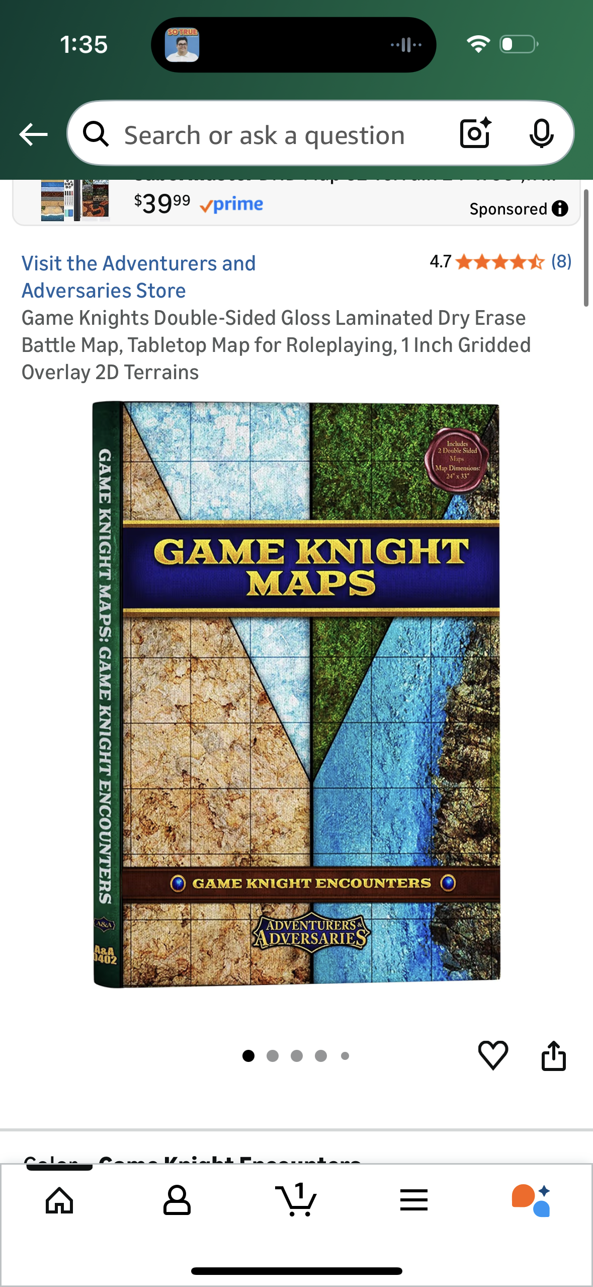 Game Knights Double-Sided Gloss Laminated Dry Erase Battle Map, Tabletop Map for Roleplaying, 1 Inch Gridded Overlay 2D Terrains