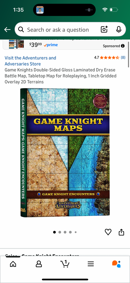 Game Knights Double-Sided Gloss Laminated Dry Erase Battle Map, Tabletop Map for Roleplaying, 1 Inch Gridded Overlay 2D Terrains