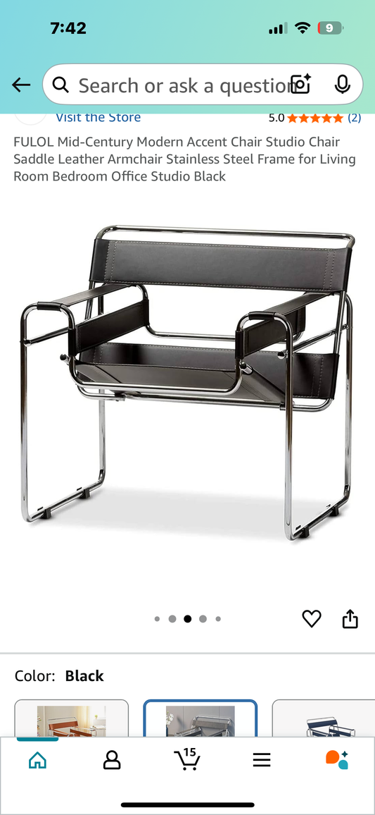 Mid-Century Modern Accent Chair, Saddle Leather Armchair, Stainless Steel Frame, Black (O425)