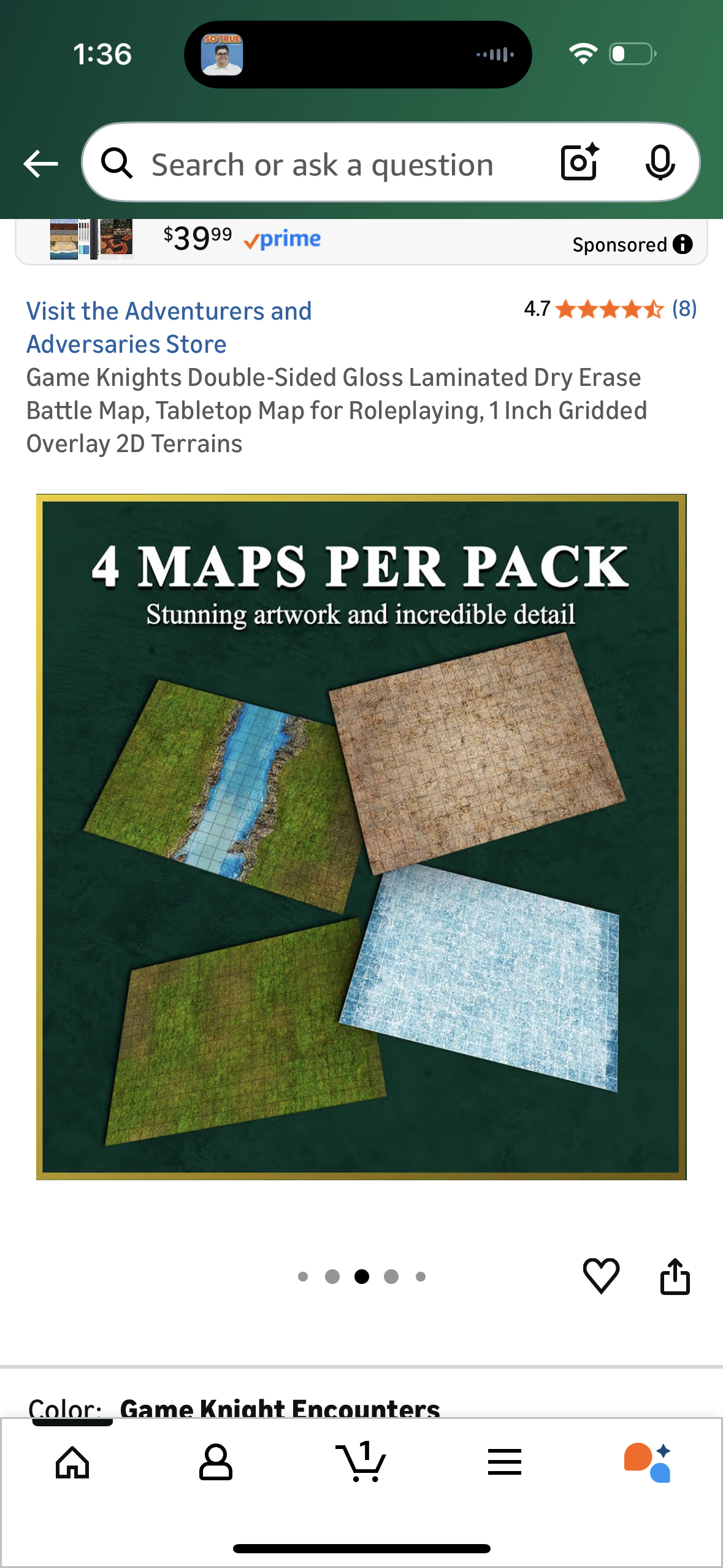 Game Knights Double-Sided Gloss Laminated Dry Erase Battle Map, Tabletop Map for Roleplaying, 1 Inch Gridded Overlay 2D Terrains