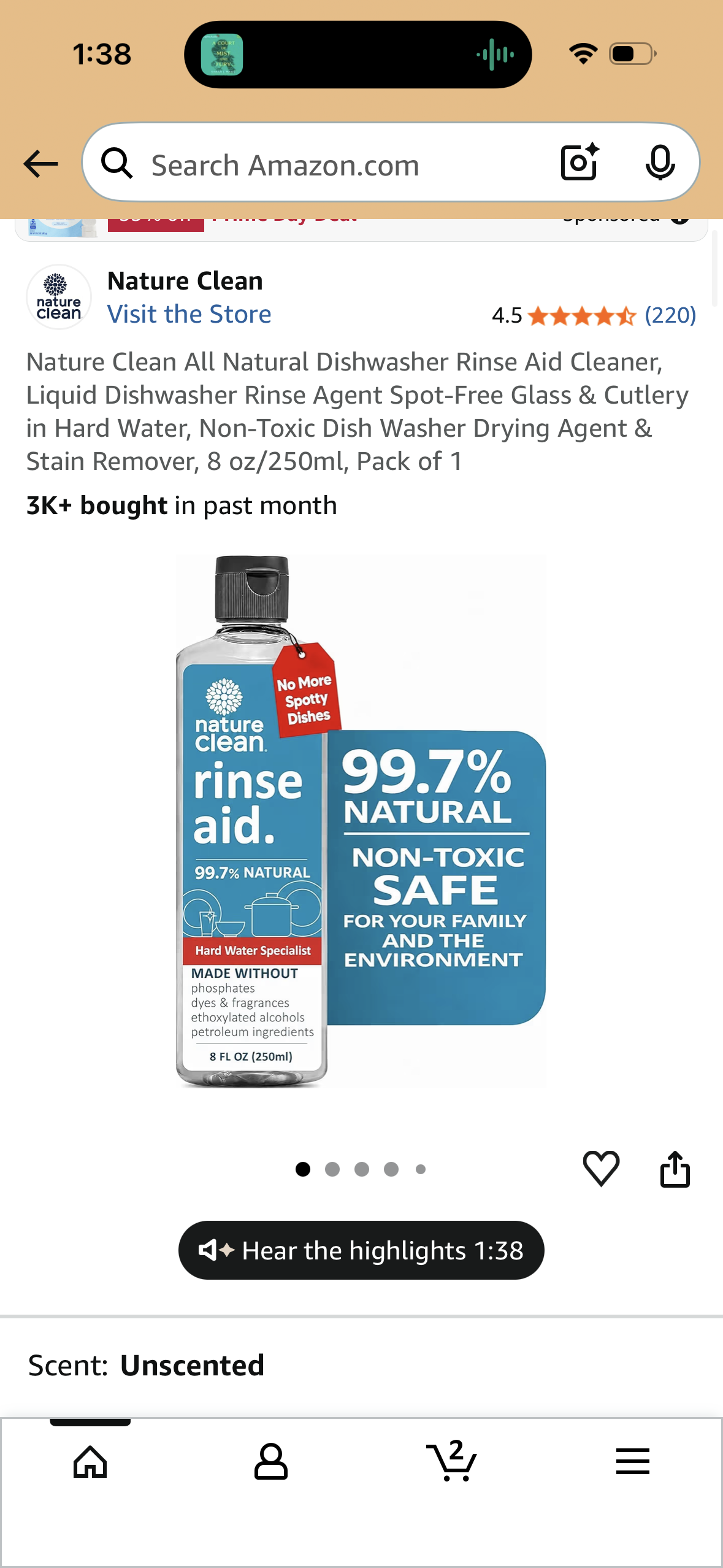 Nature Clean All Natural Dishwasher Rinse Aid Cleaner, Liquid Dishwasher Rinse Agent Spot-Free Glass & Cutlery in Hard Water, Non-Toxic Dish Washer Drying Agent & Stain Remover, 8 oz/250ml, Pack of 1