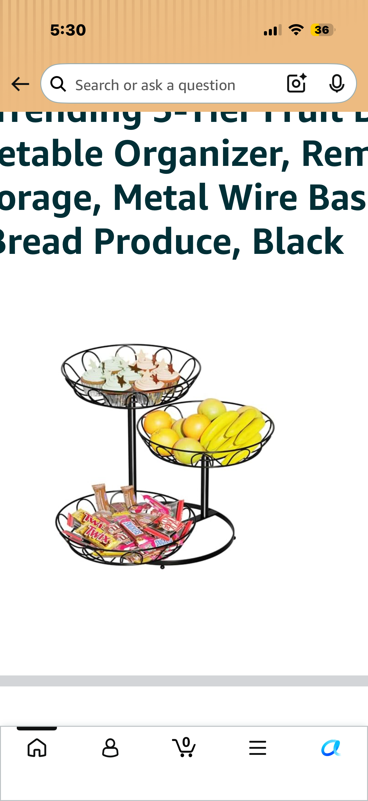 Simple Trending 3-Tier Fruit Basket Bowl Vegetable Organizer, Removable Snack Storage, Metal Wire Basket for Bread Produce, Black