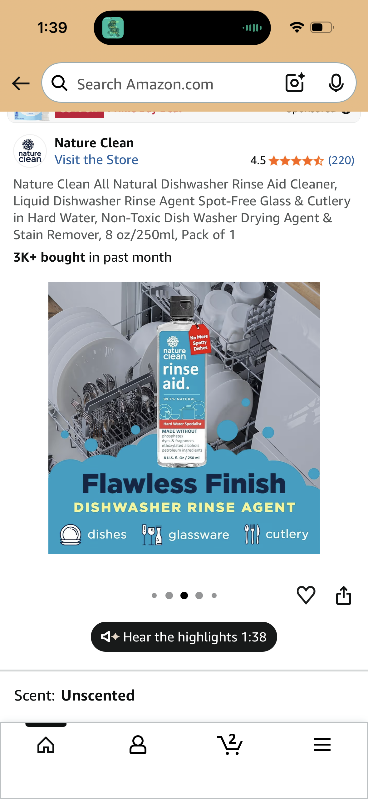 Nature Clean All Natural Dishwasher Rinse Aid Cleaner, Liquid Dishwasher Rinse Agent Spot-Free Glass & Cutlery in Hard Water, Non-Toxic Dish Washer Drying Agent & Stain Remover, 8 oz/250ml, Pack of 1