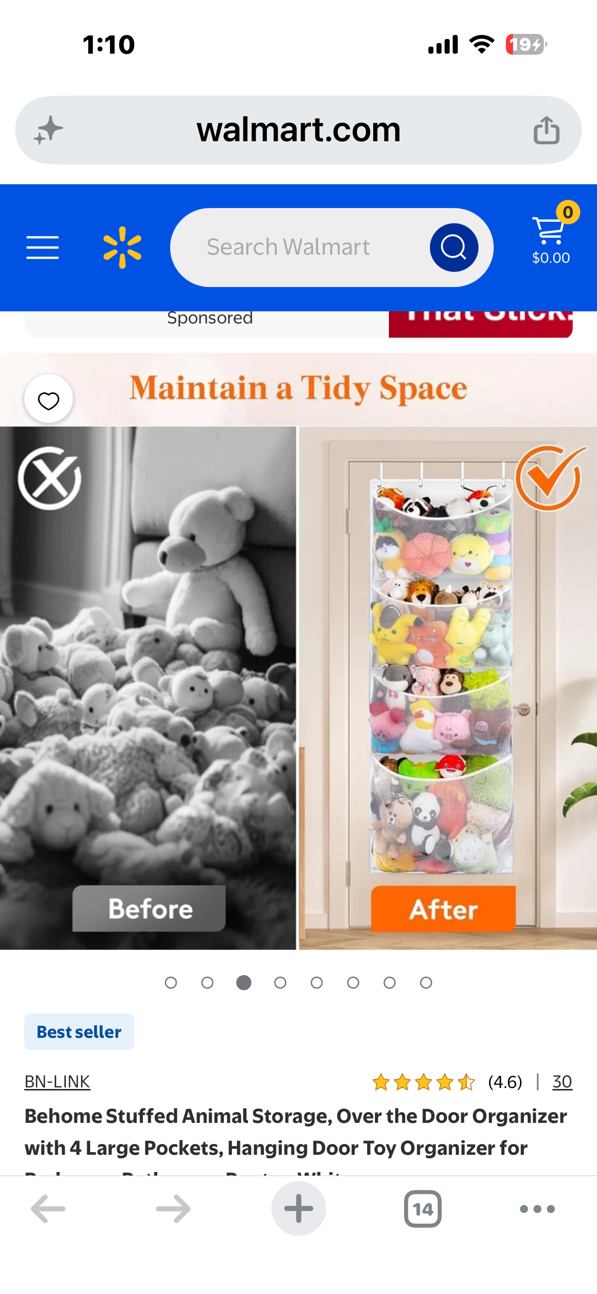 Stuffed Animal Storage, Over the Door Organizer with 4 Large Pockets, Hanging Door Toy Organizer for Bedroom, Bathroom, Pantry, White