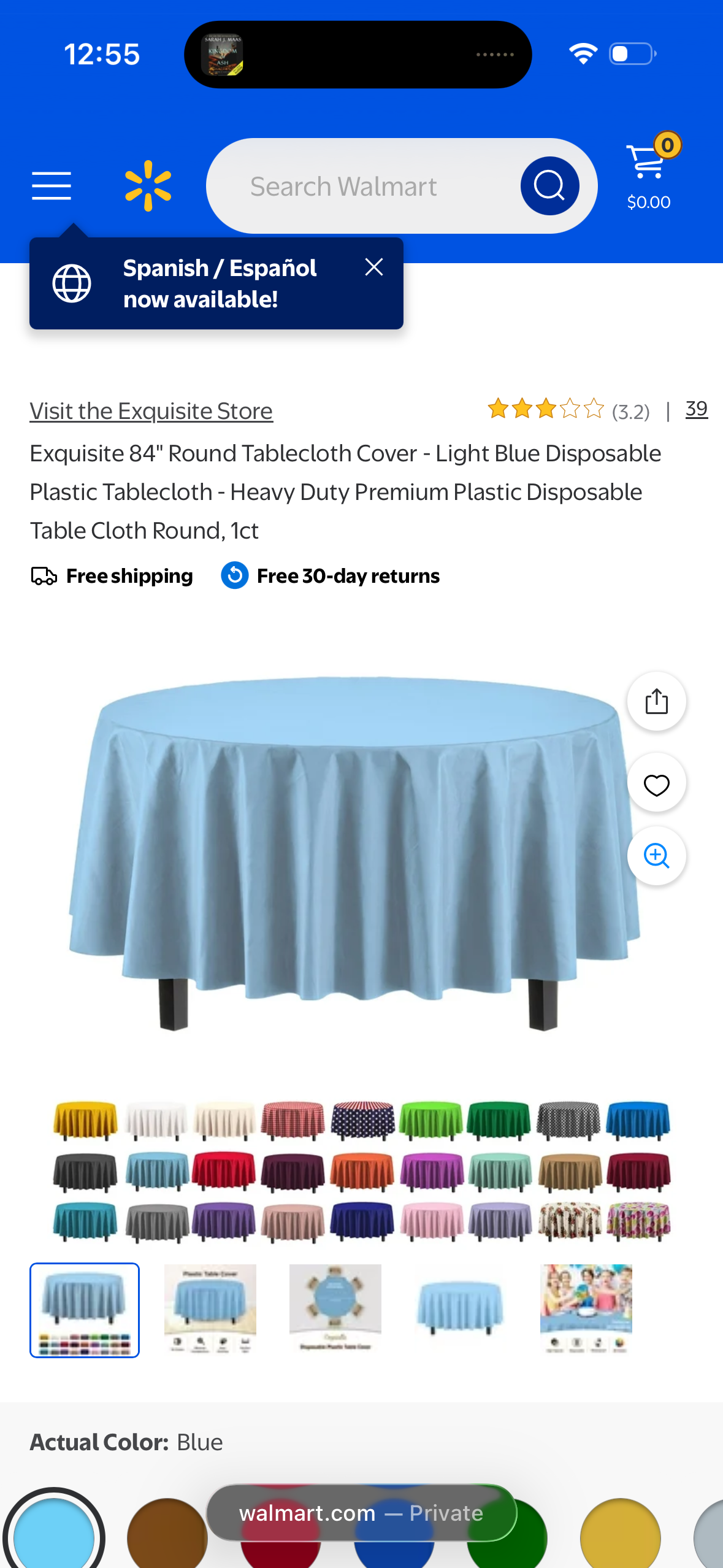 Exquisite 84" Round Tablecloth Cover - Light Blue Disposable Plastic Tablecloth - Heavy Duty Premium Plastic Disposable Table Cloth Round, 1ct