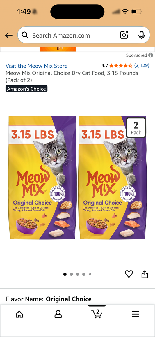 Meow Mix Original Choice Dry Cat Food, 3.15 Pounds (Pack of 2)