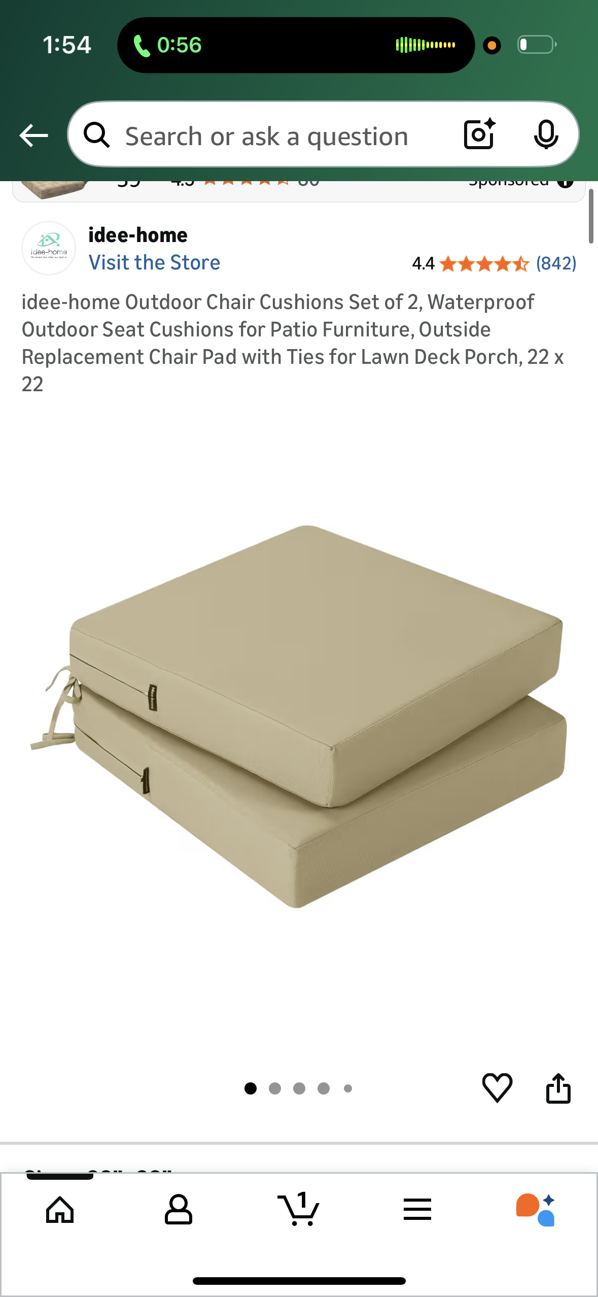 idee-home Outdoor Chair Cushions Set of 2, Waterproof Outdoor Seat Cushions for Patio Furniture, Outside Replacement Chair Pad with Ties for Lawn Deck Porch, 22 x 22