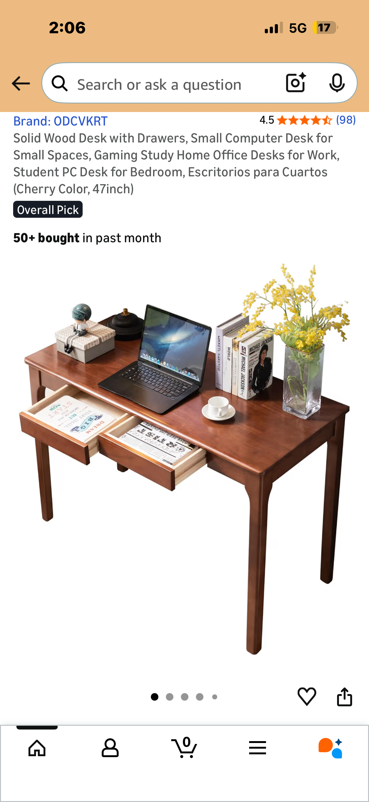 Solid Wood Desk with Drawers, Small Computer Desk for Small Spaces, Gaming Study Home Office Desks for Work, Student PC Desk for Bedroom, Escritorios para Cuartos (Walnut Color, 47inch) O472)