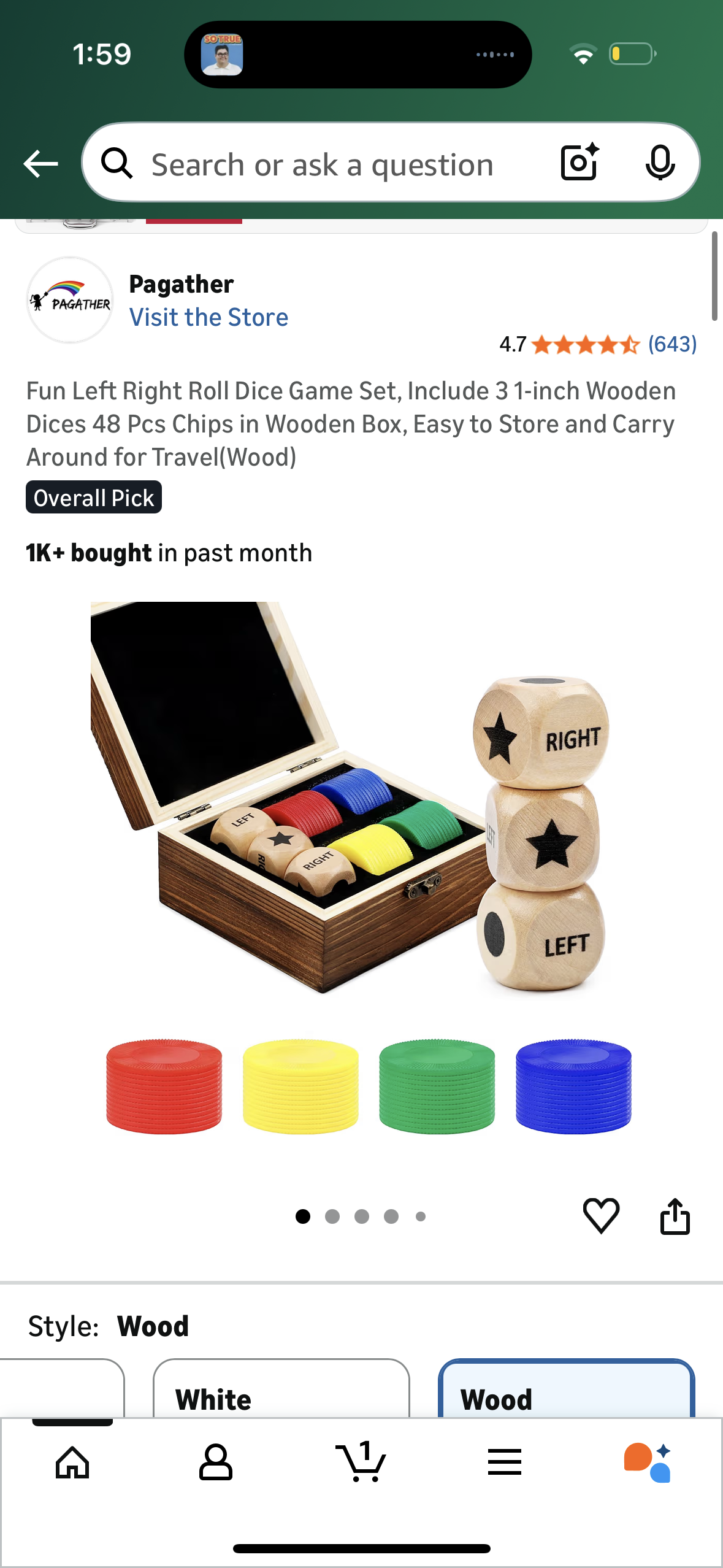 Fun Left Right Roll Dice Game Set, Include 3 1-inch Wooden Dices 48 Pcs Chips in Wooden Box, Easy to Store and Carry Around for Travel(Wood)