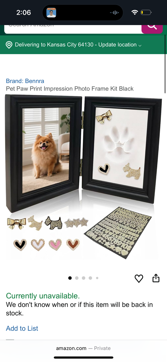 Pet Paw Print Impression Photo Frame Kit Black