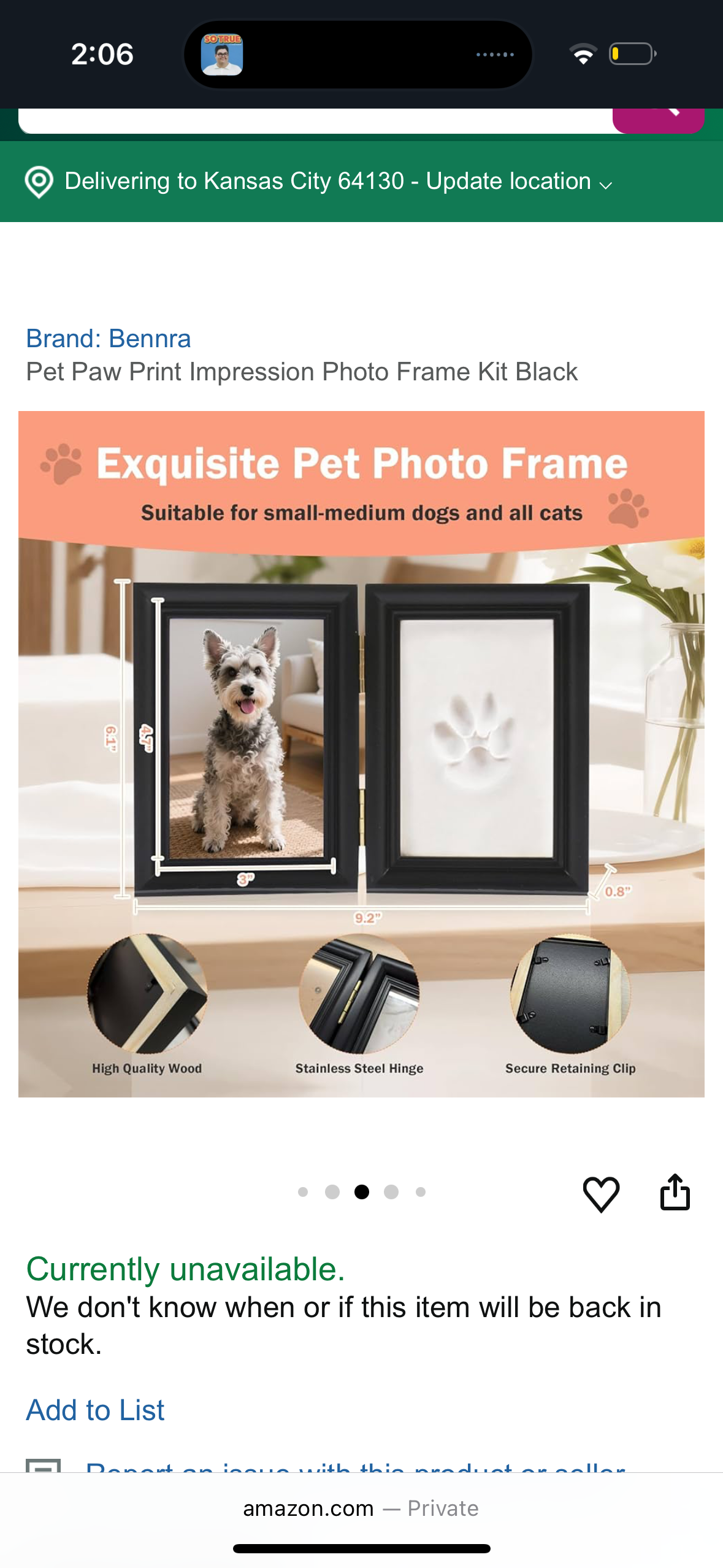 Pet Paw Print Impression Photo Frame Kit Black
