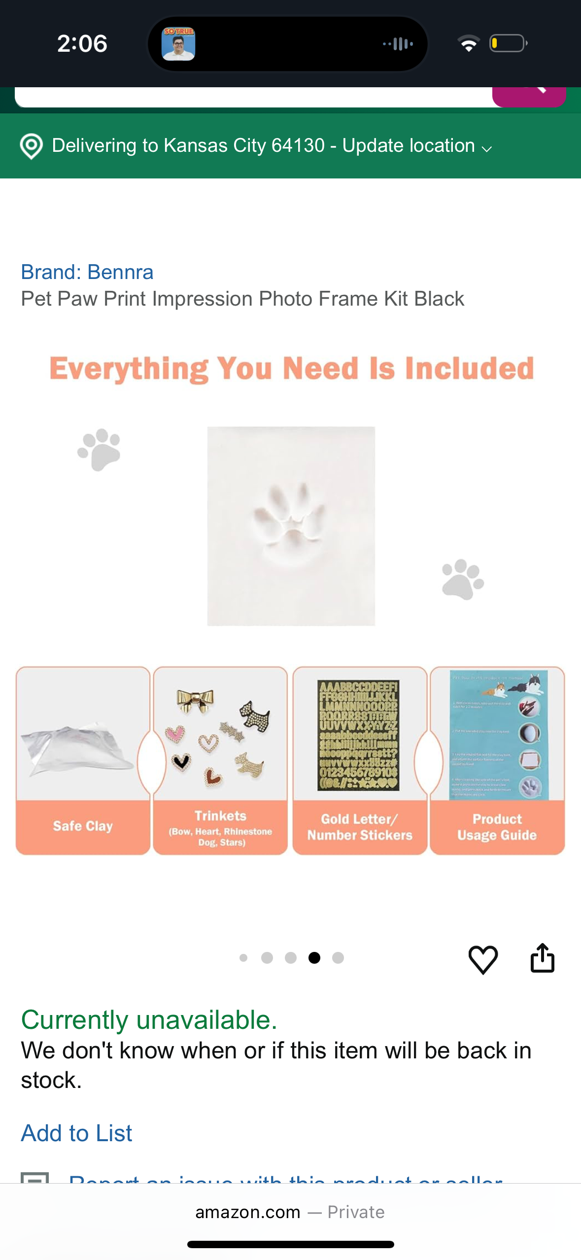 Pet Paw Print Impression Photo Frame Kit Black