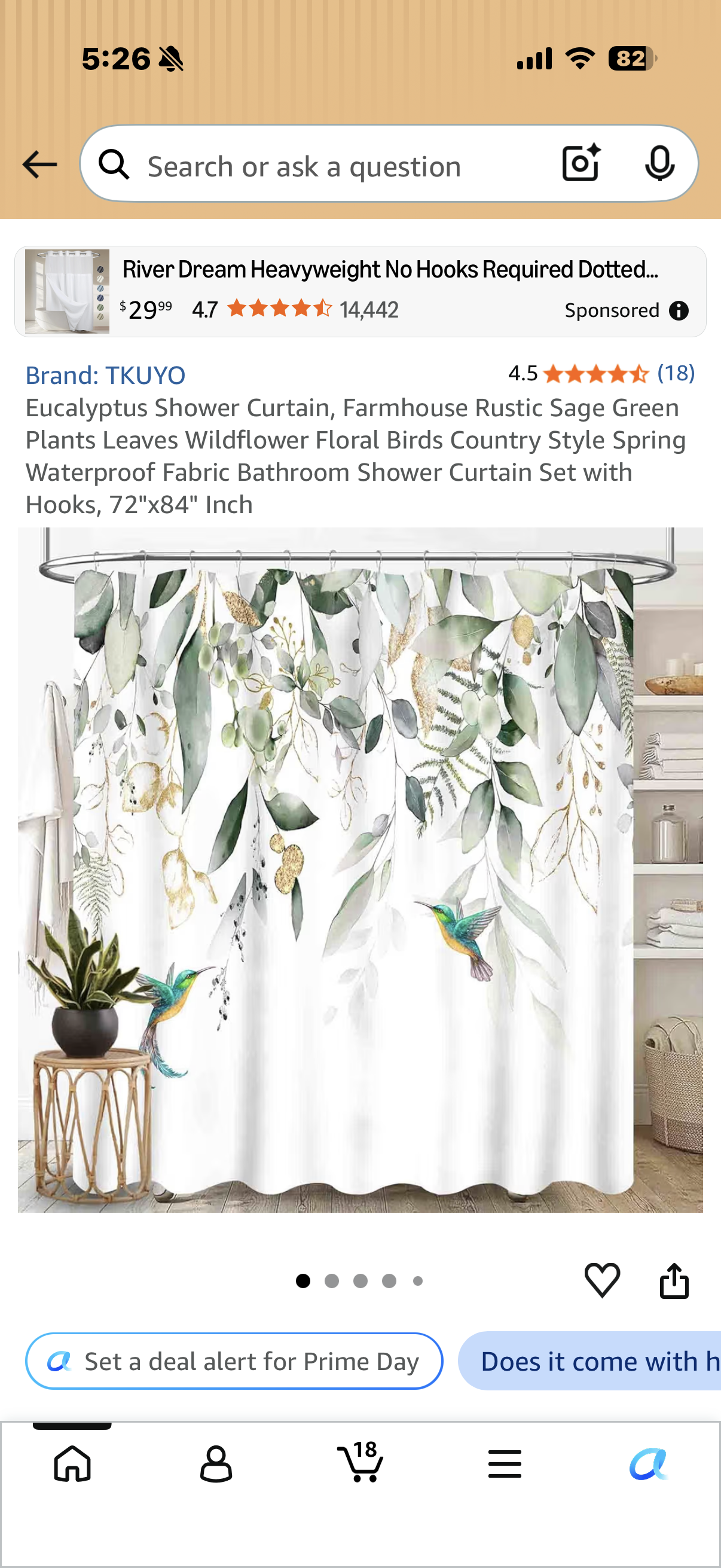 Eucalyptus Shower Curtain, Farmhouse Rustic Sage Green Plants Leaves Wildflower Floral Birds Country Style Spring Waterproof Fabric Bathroom Shower Curtain Set with Hooks, 72"x84" Inch